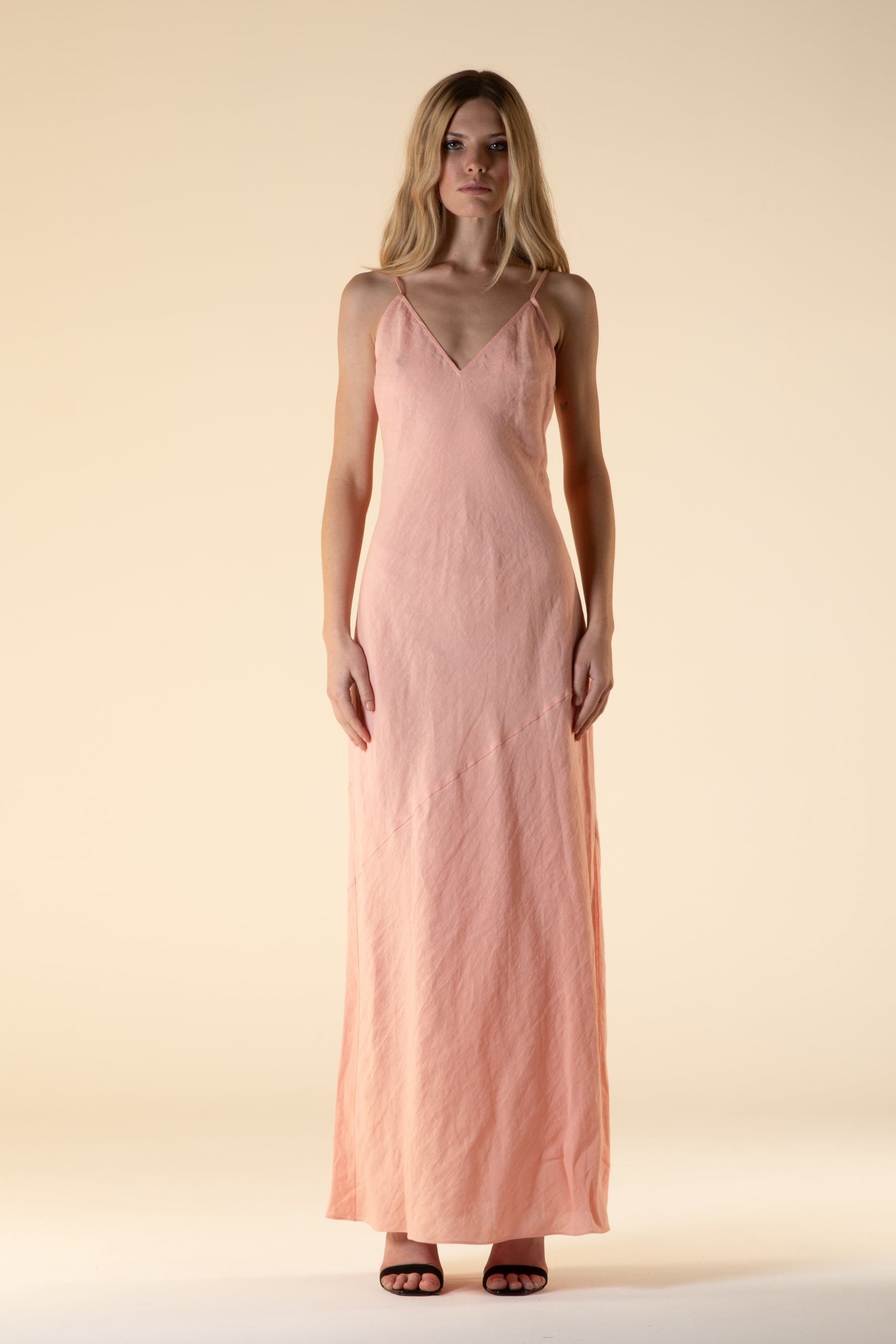 Lotus Bias Cut Linen Slip Dress Peony