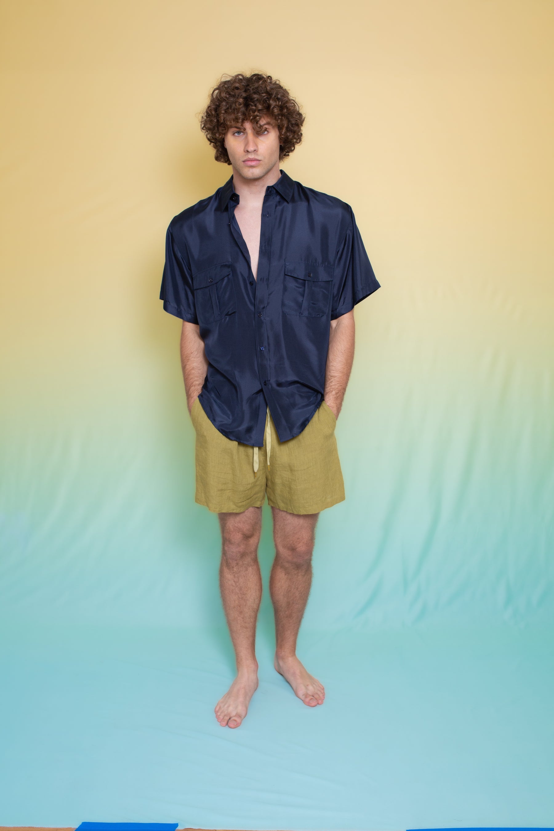 Safari Double Pocket Silk Shirt Ink 