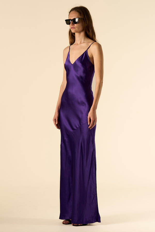 Lotus Bias Cut Silk Slip Dress Violet