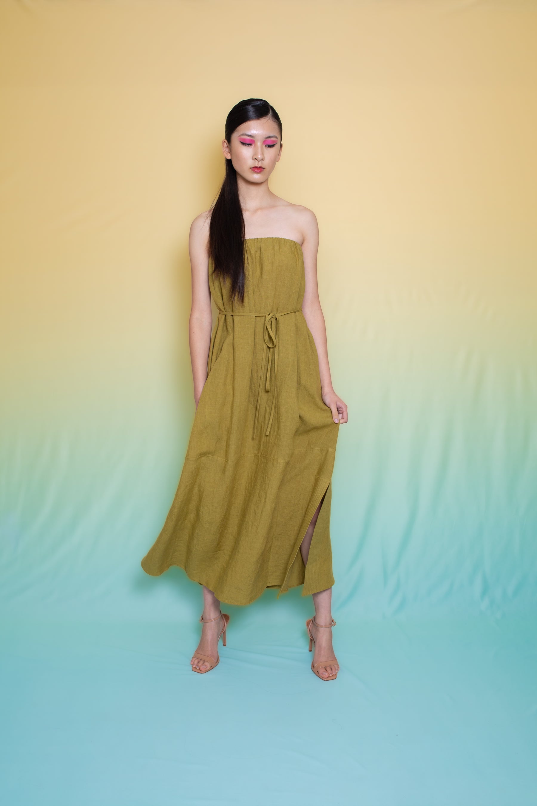 Antibes Linen Dress Bustier Tie Pistachio