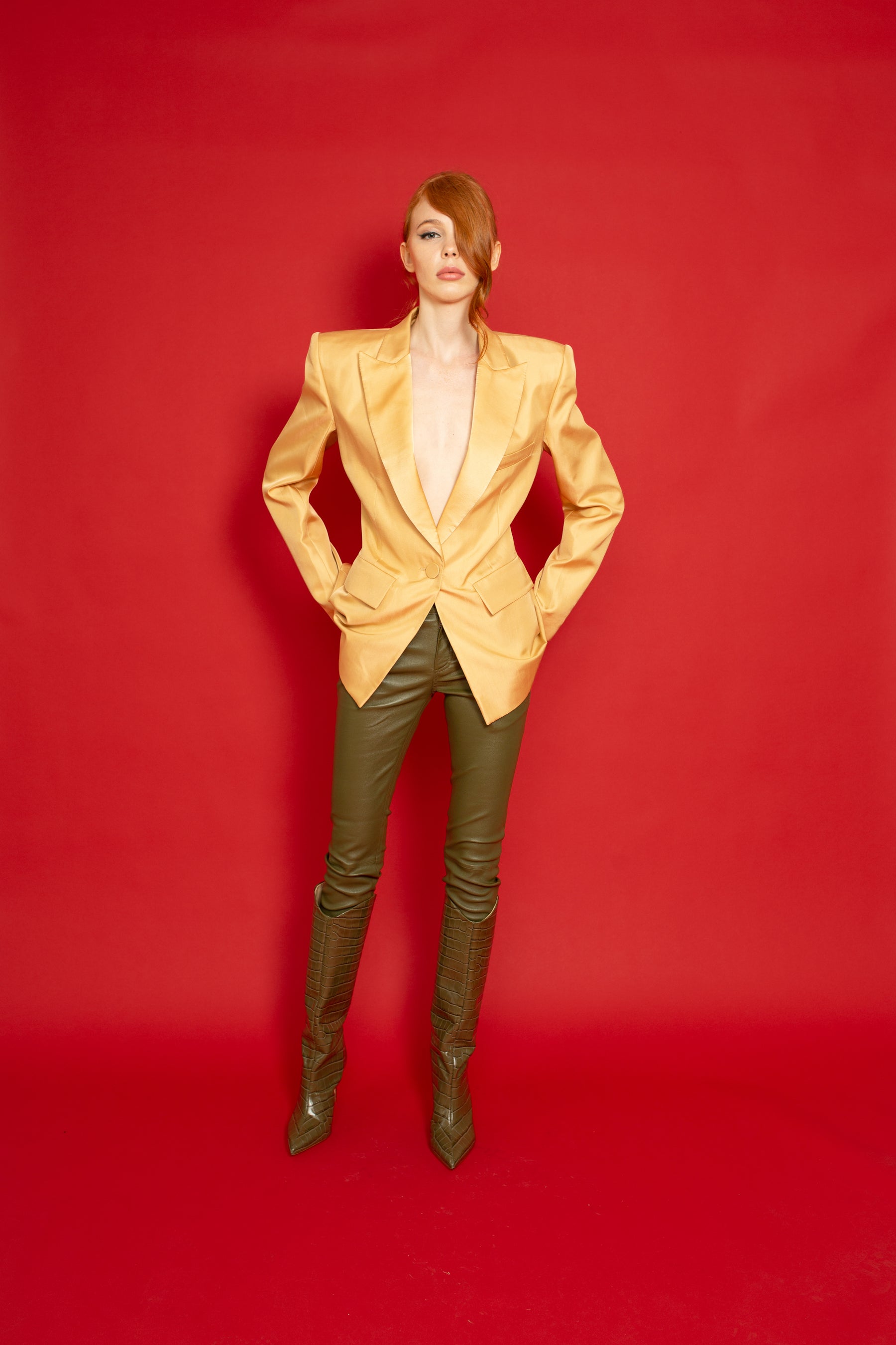 Leather Stretch Leggings Army Green 