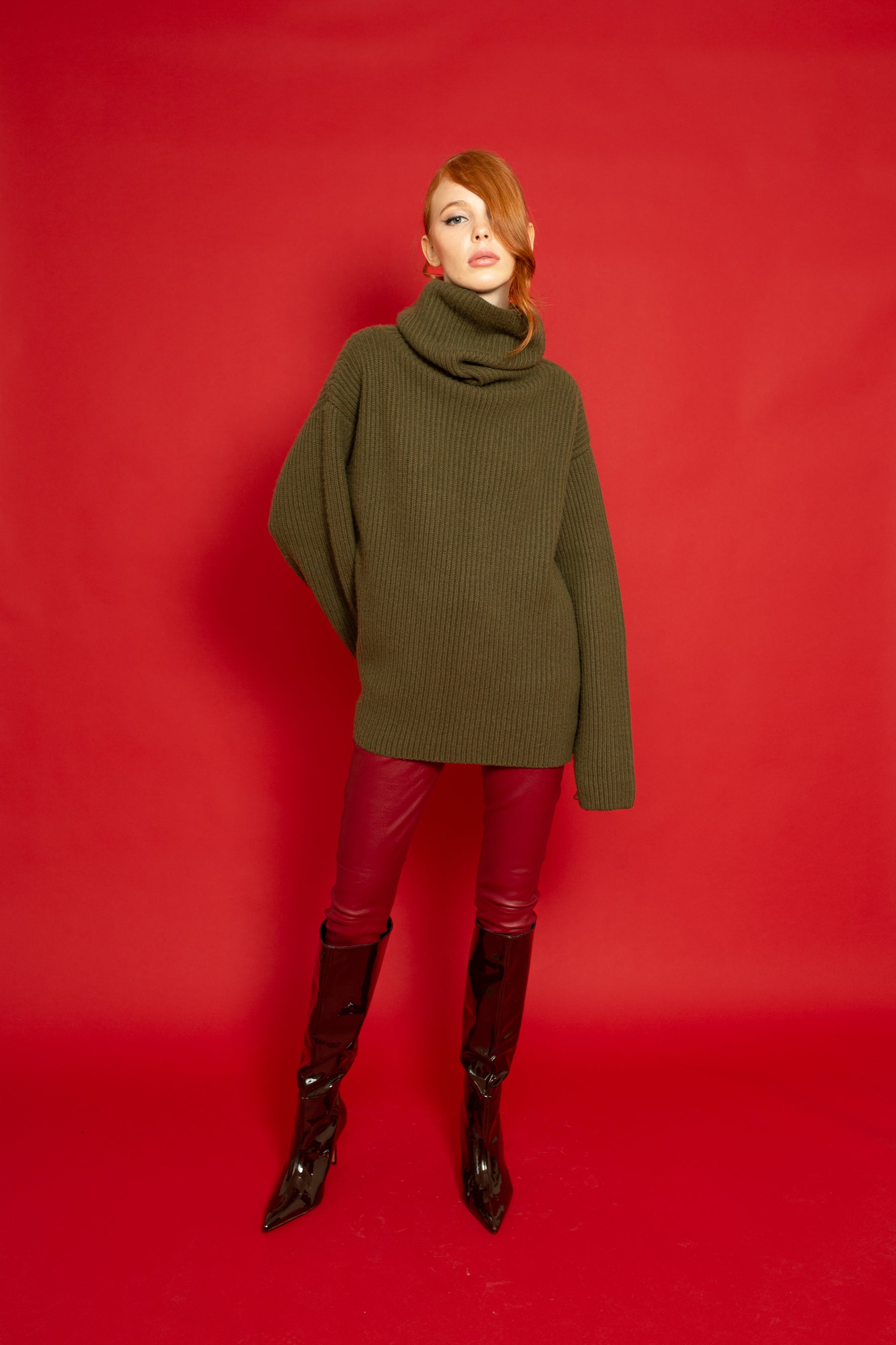 Leather Stretch Pants Oxblood 