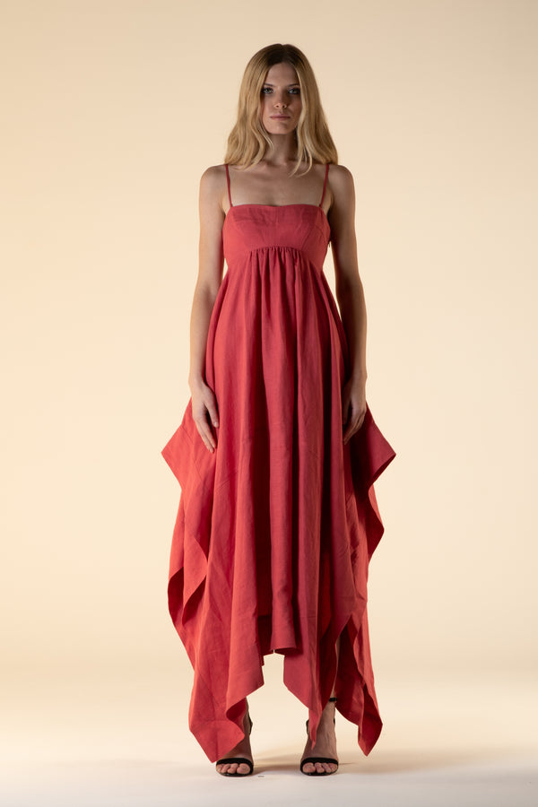 Tamaris Linen Scarf Edge Dress Raspberry