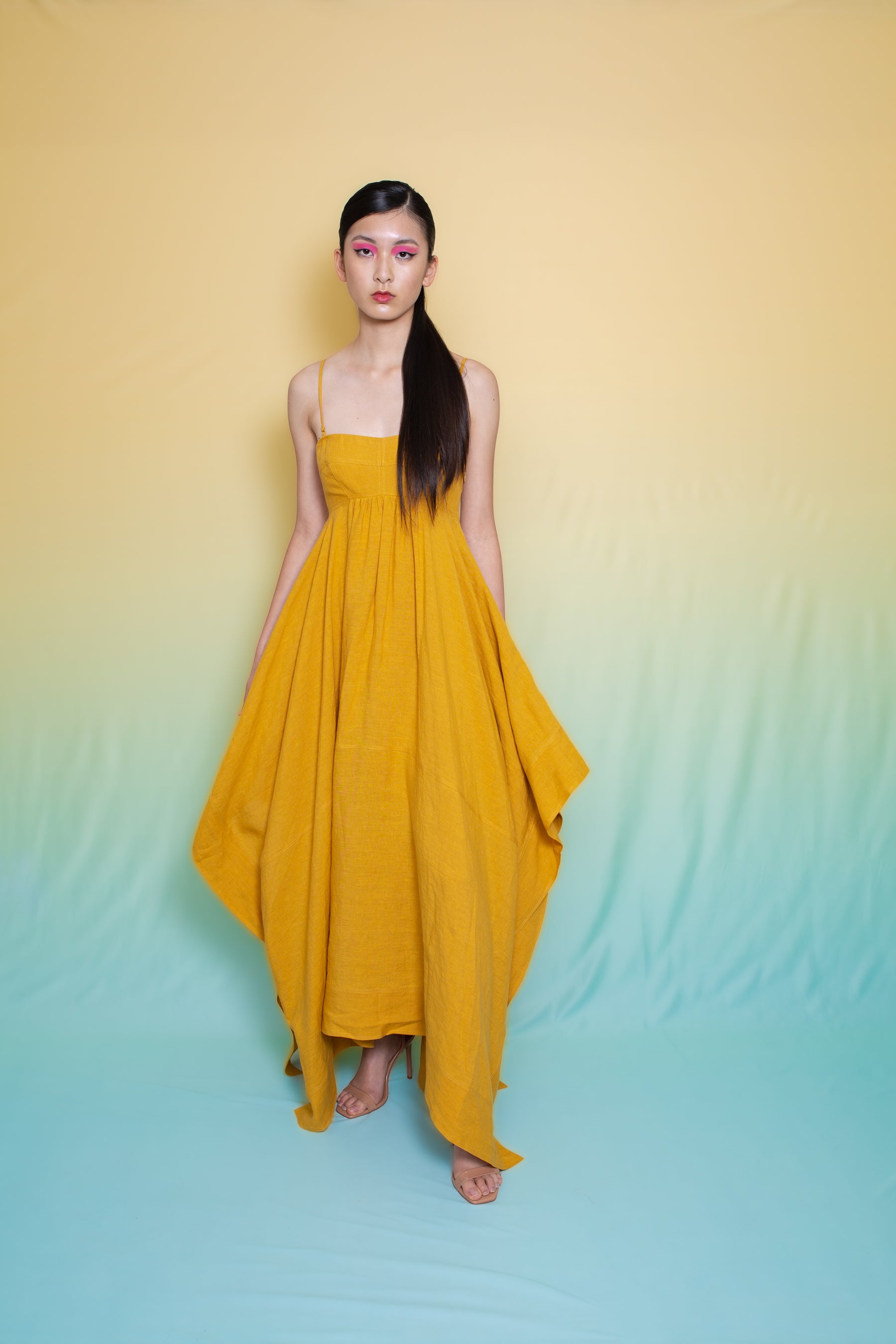 Tamaris Linen Scarf Edge Dress Gold