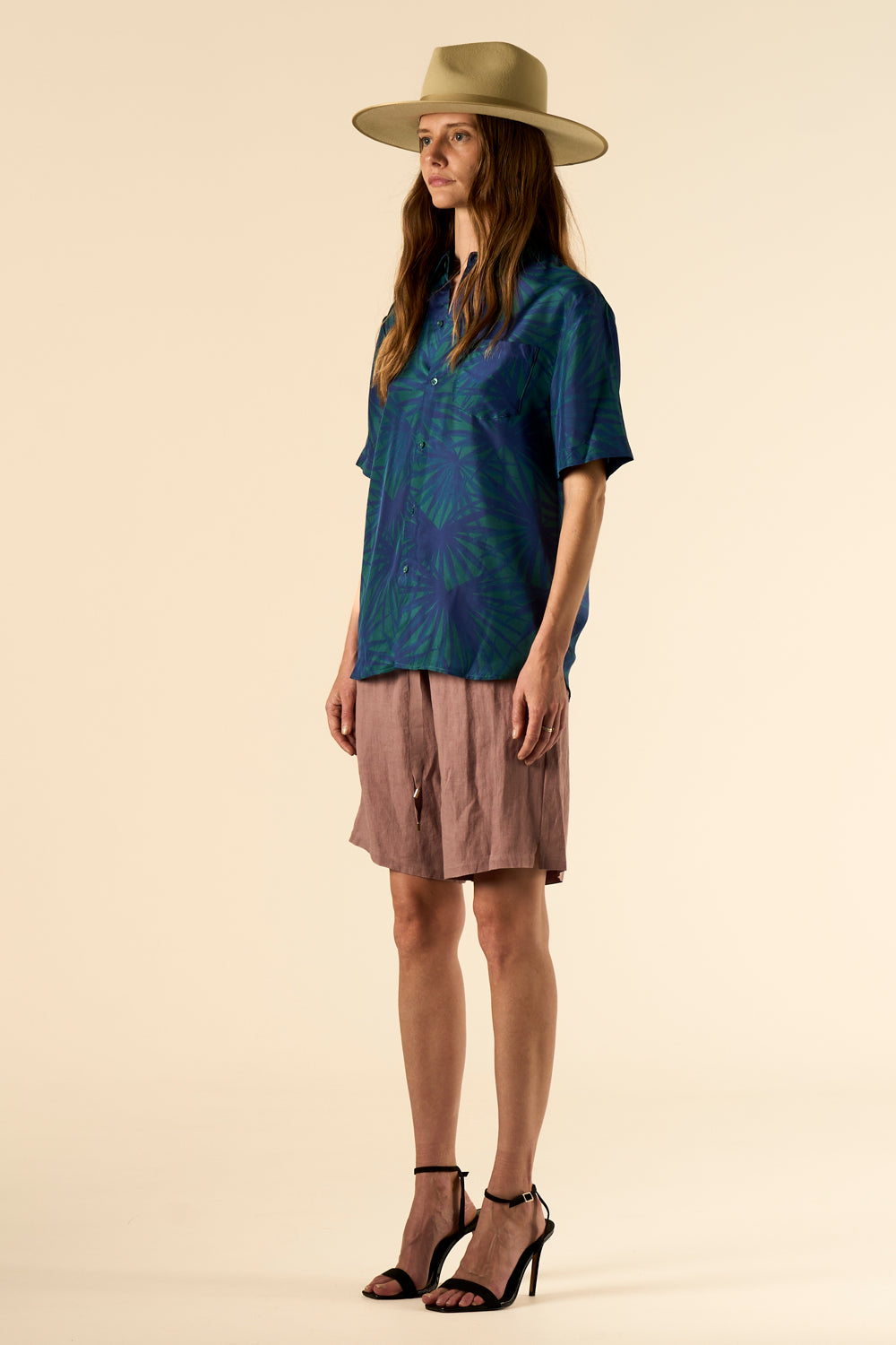 Boyfriend Silk Shirt Blue Palm 