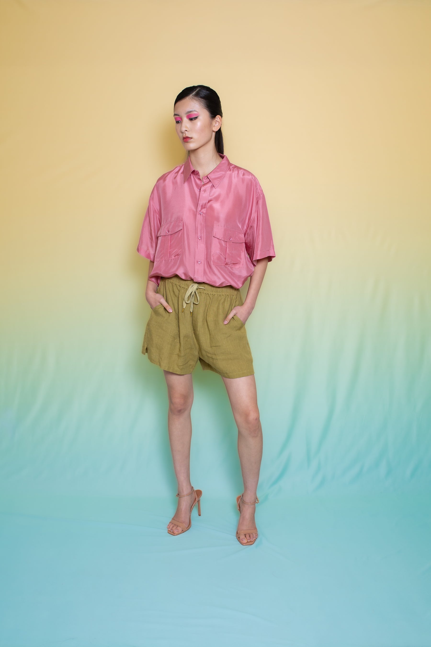 Safari Double Pocket Silk Shirt Peach 