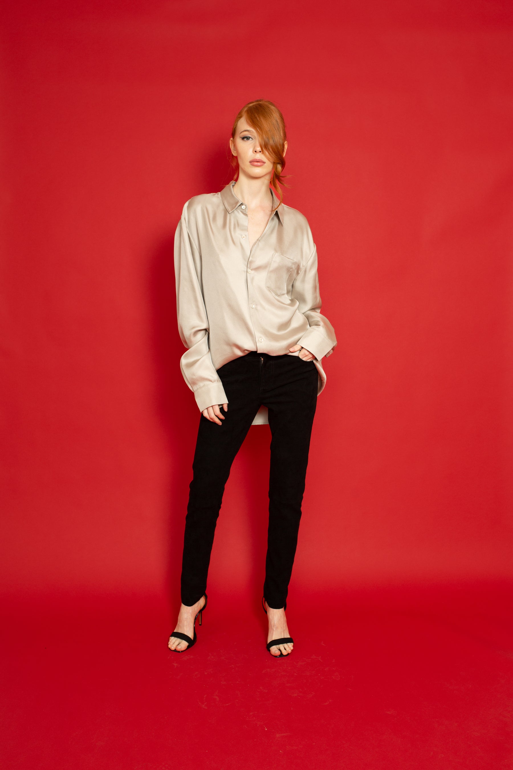 Suede Stretch Pants Black 