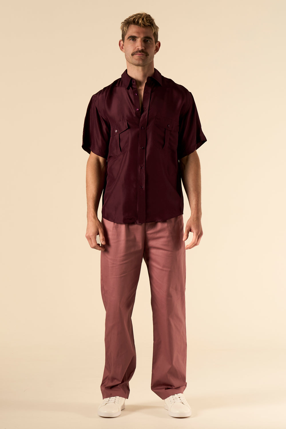 Safari Double Pocket Silk Shirt Burgundy 