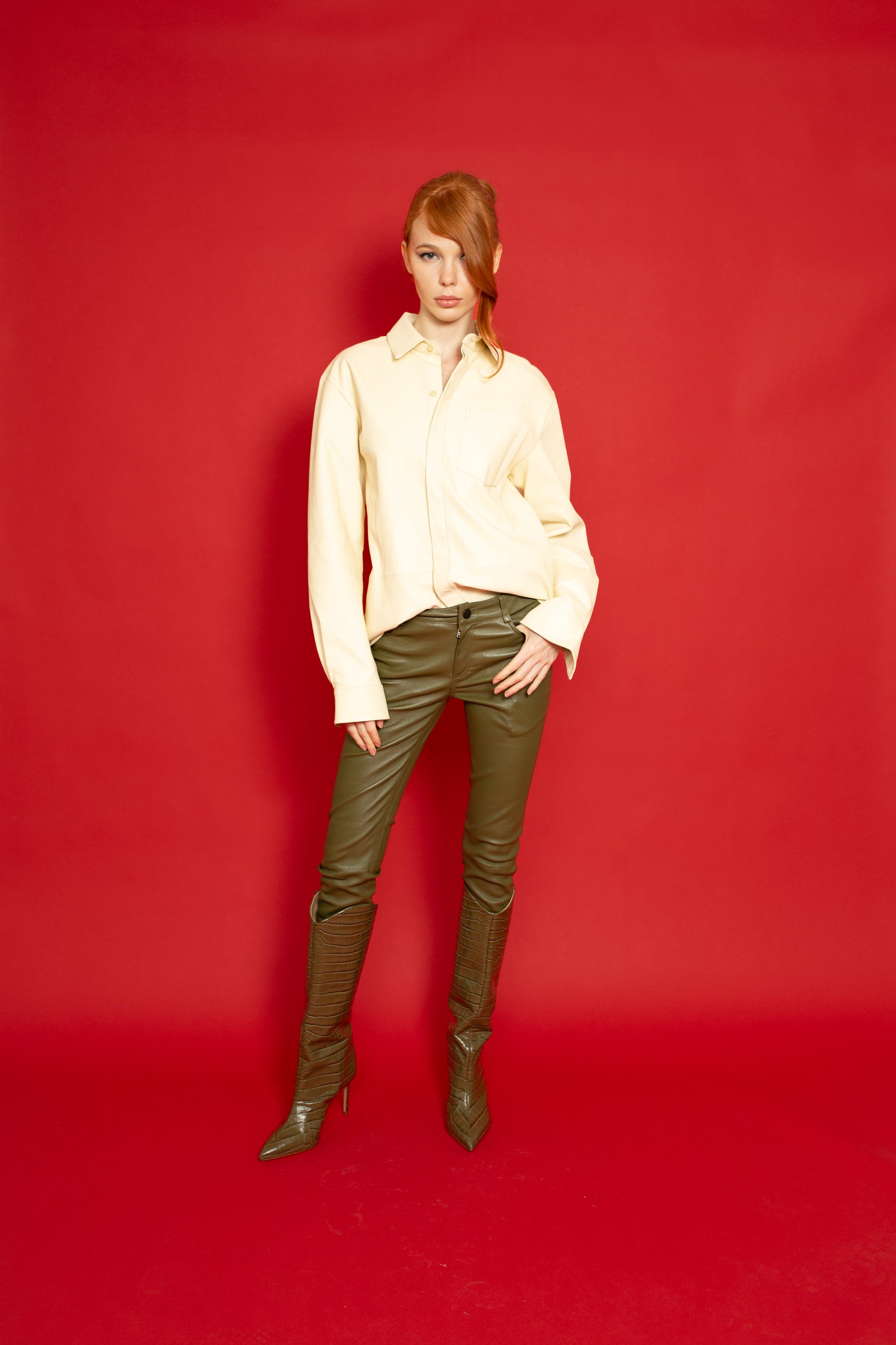 Leather Stretch Pants Army Green 