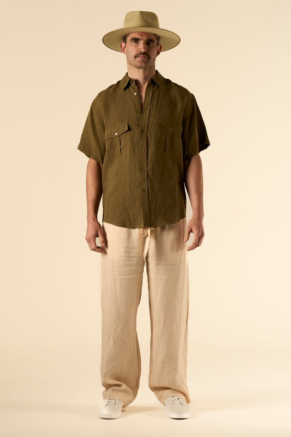 Safari Double Pocket Linen Shirt Khaki 