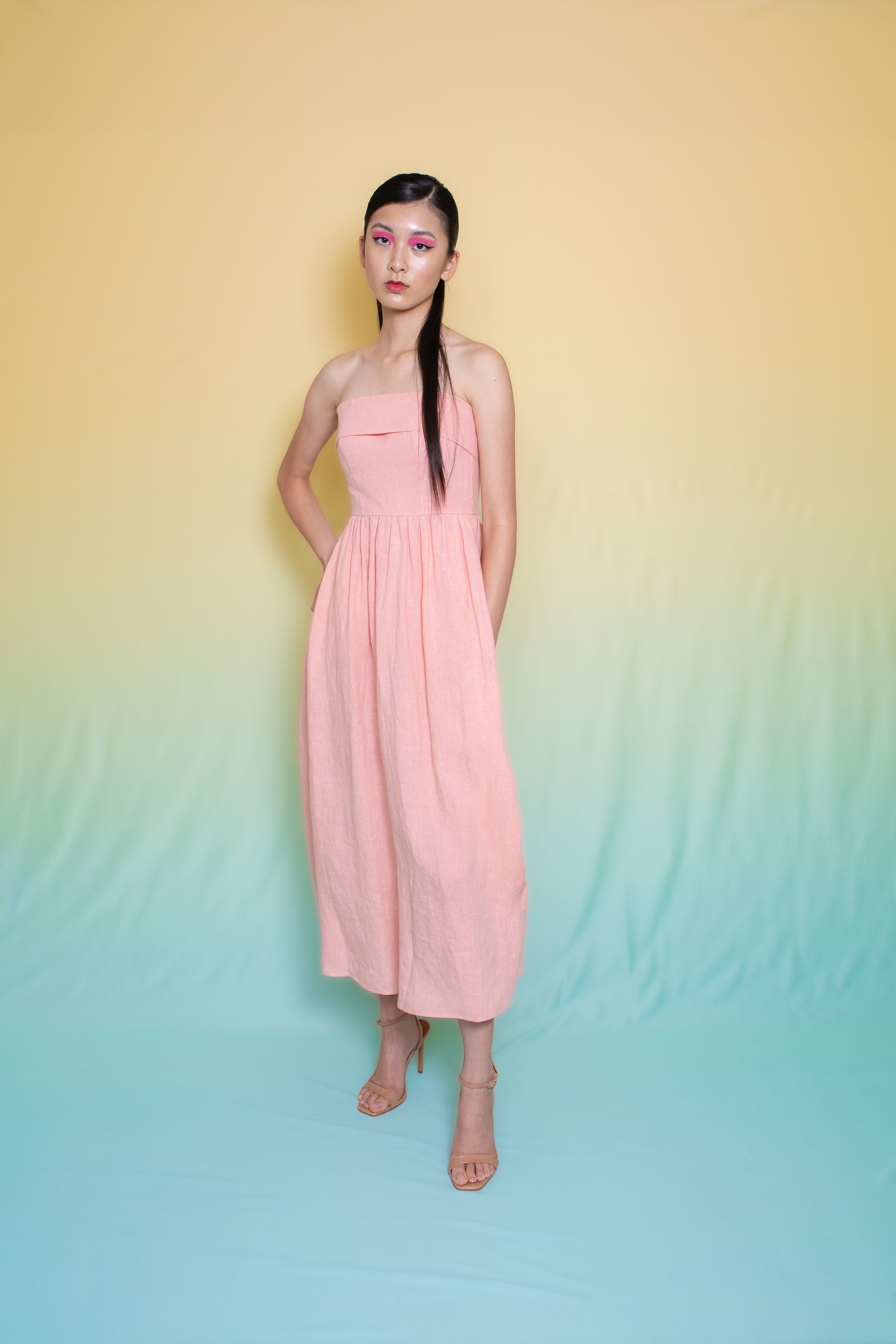 Carmel Linen A-Line Bustier Dress Peony