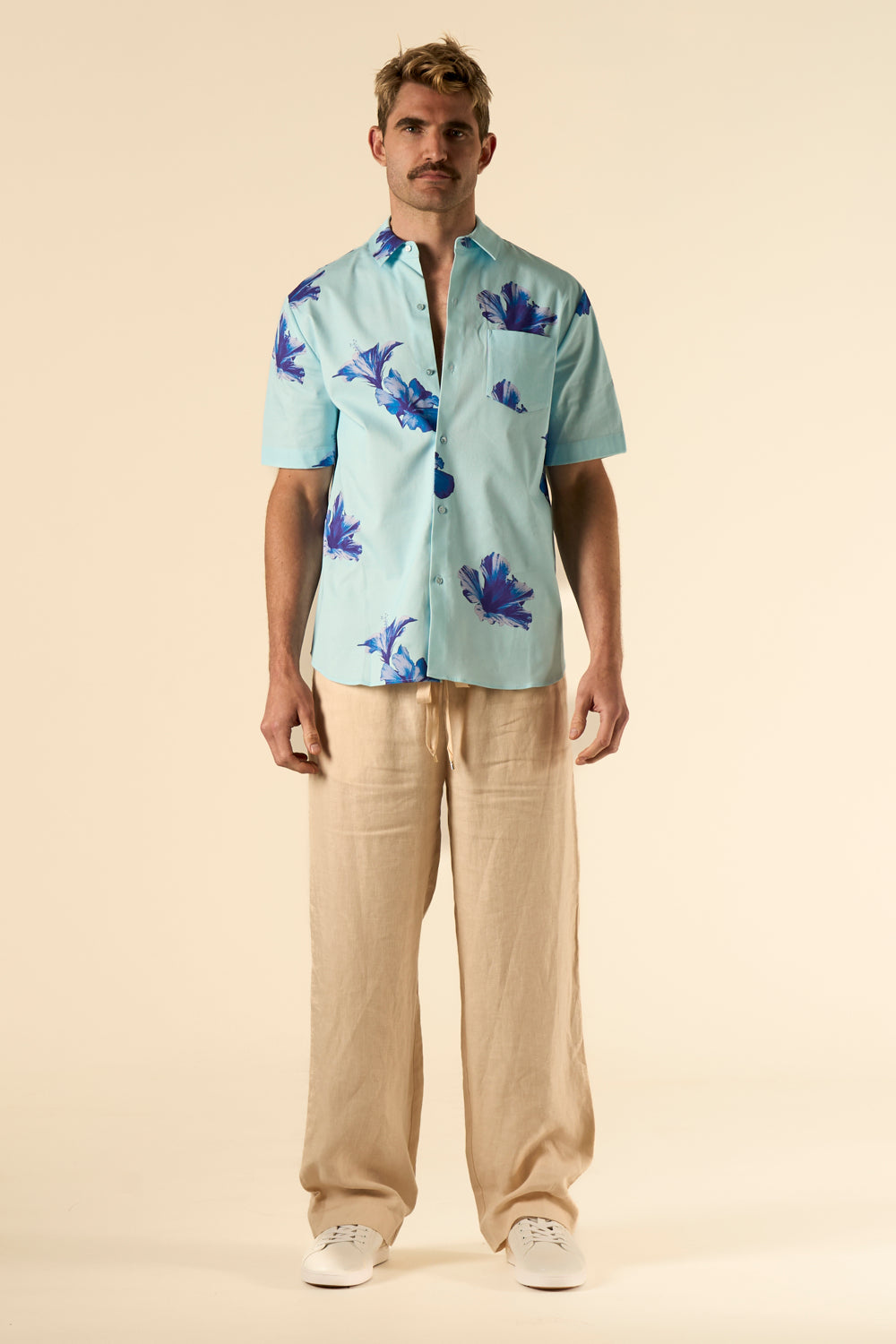 Boyfriend Cotton Shirt Pale Blue Hawaii 