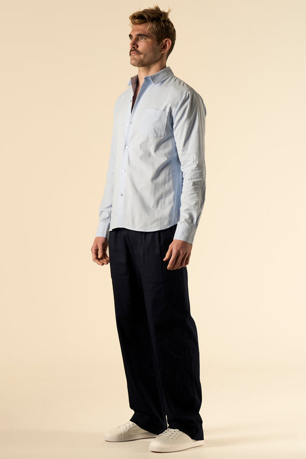 Ruben Long Sleeve Cotton Shirt Pale Blue 