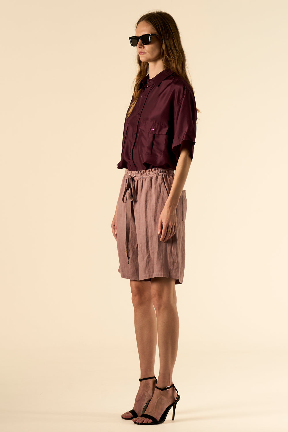 Safari Double Pocket Silk Shirt Burgundy 