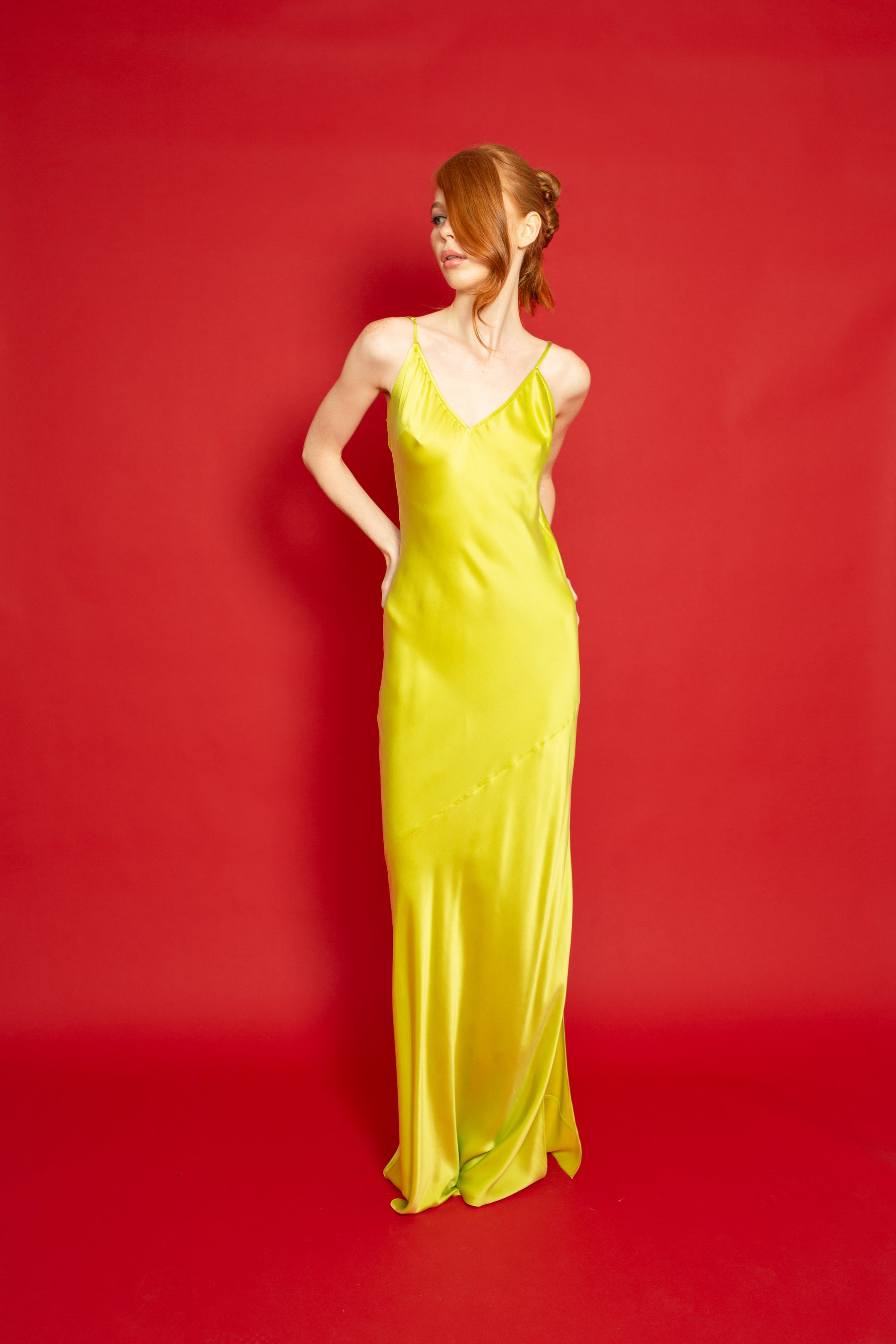 Lotus Bias Cut Silk Slip Dress Acid