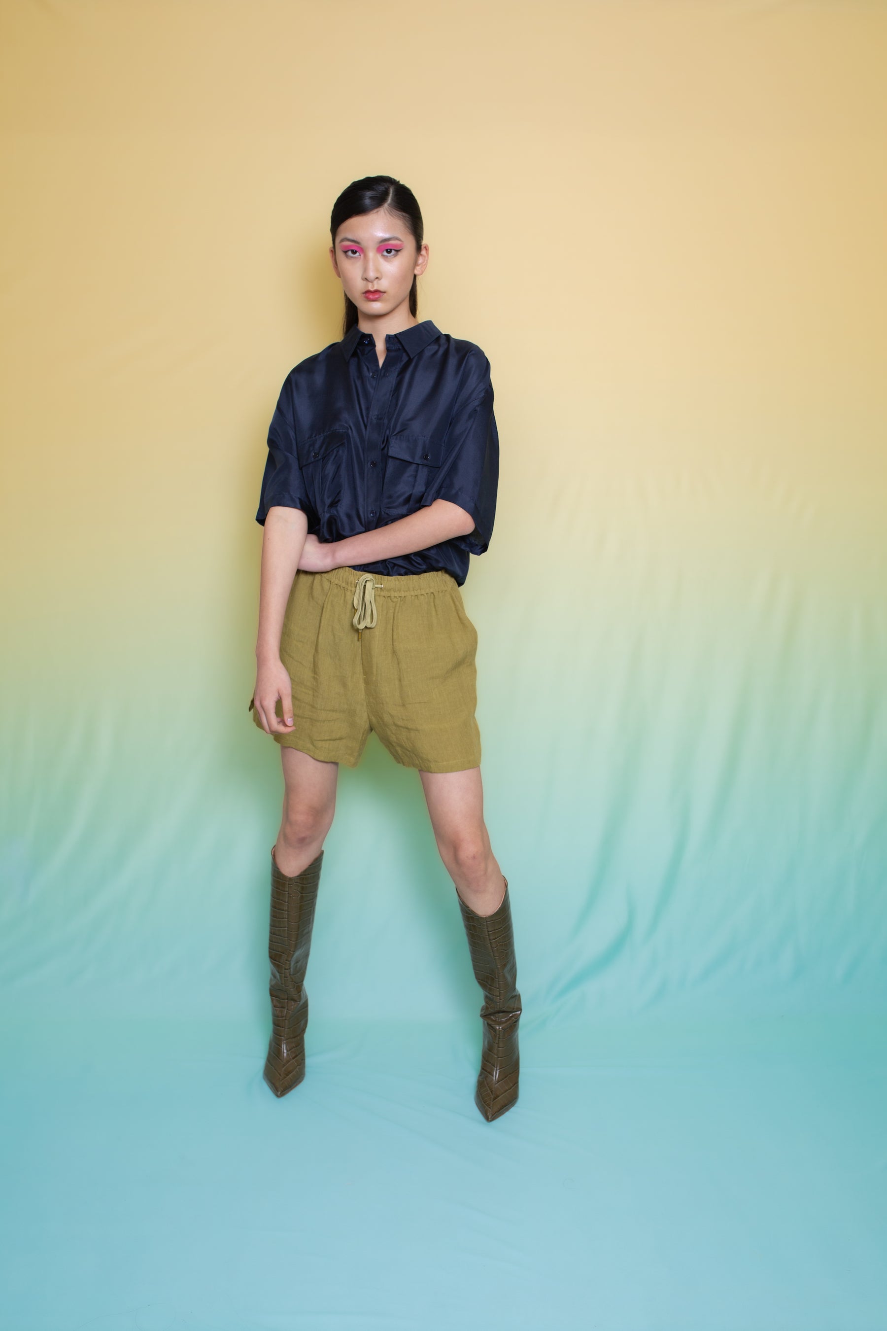 Safari Double Pocket Silk Shirt Ink 