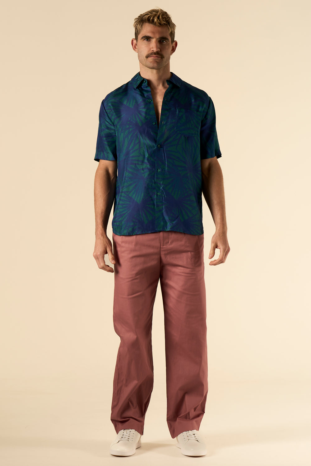 Boyfriend Silk Shirt Blue Palm 