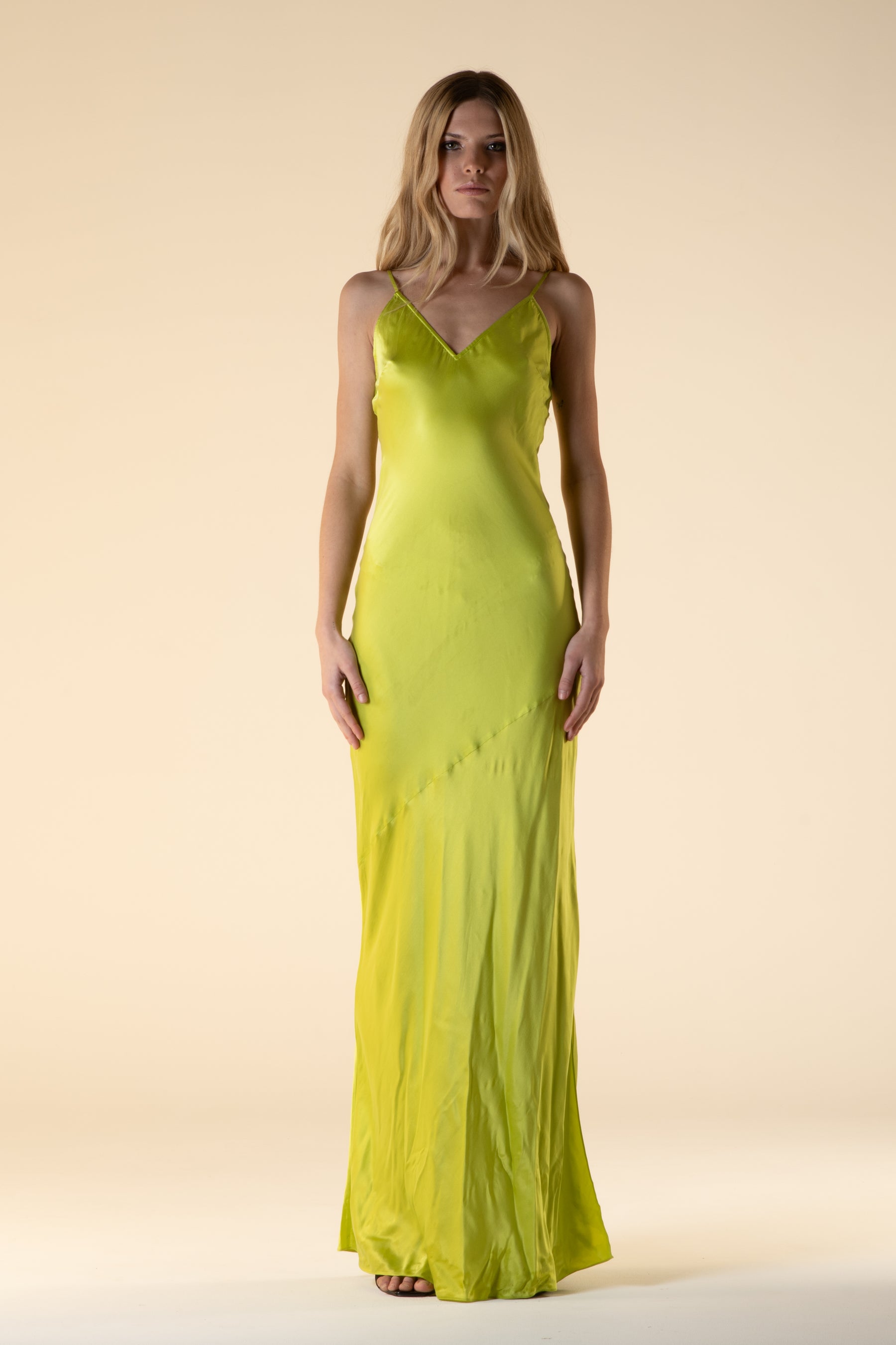 Lotus Bias Cut Silk Slip Dress Acid