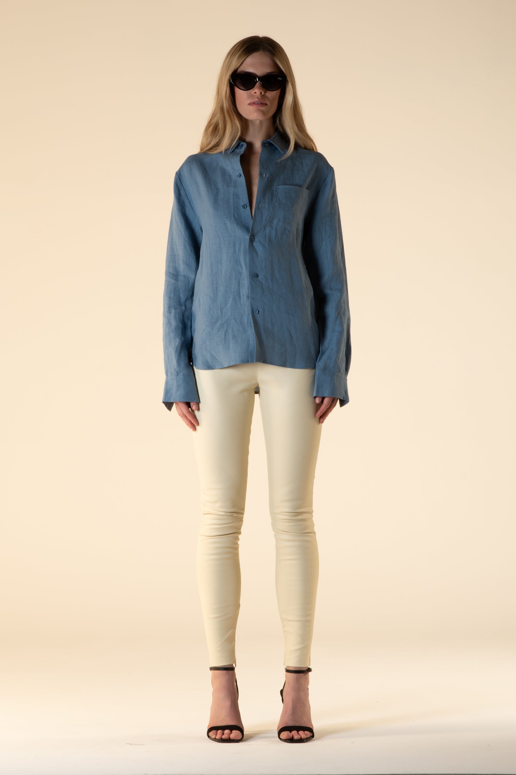 Leather Stretch Leggings Ivory 