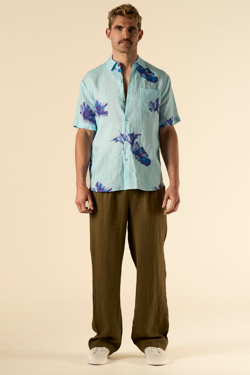 Boyfriend Linen Shirt Pale Blue Hawaii 