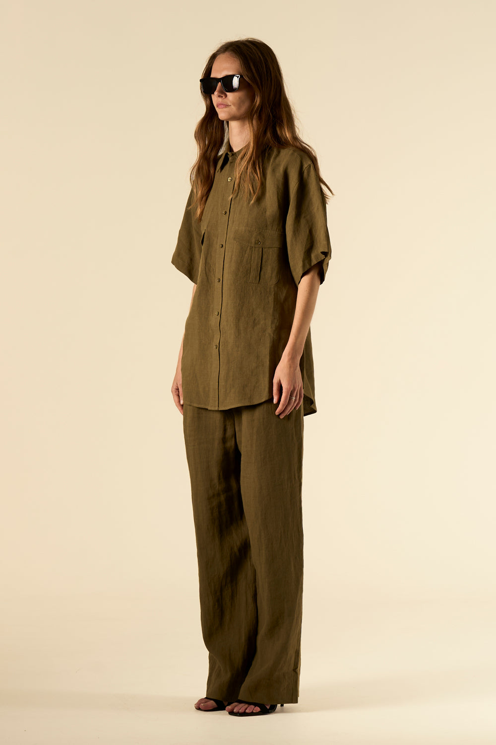 Safari Double Pocket Linen Shirt Khaki 
