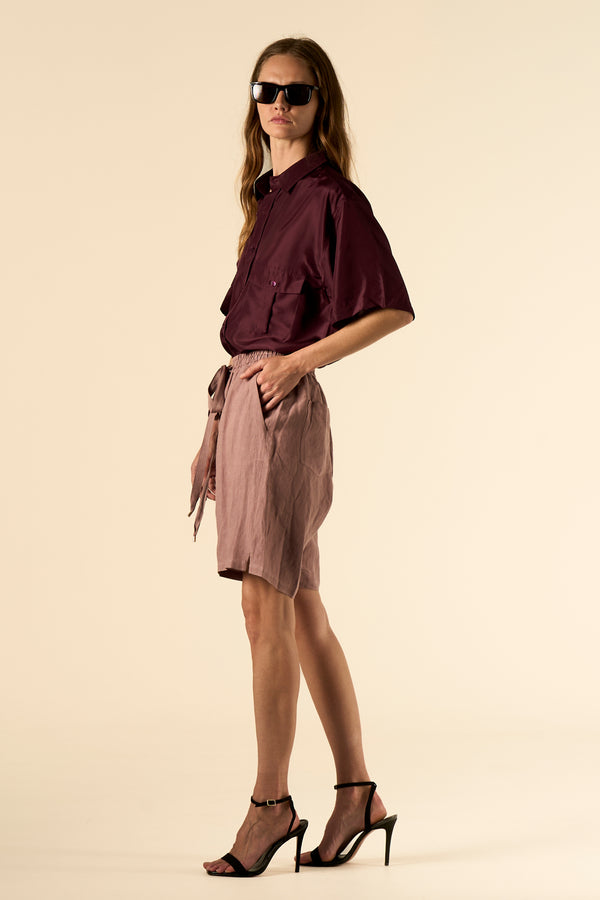 Safari Double Pocket Silk Shirt Burgundy 