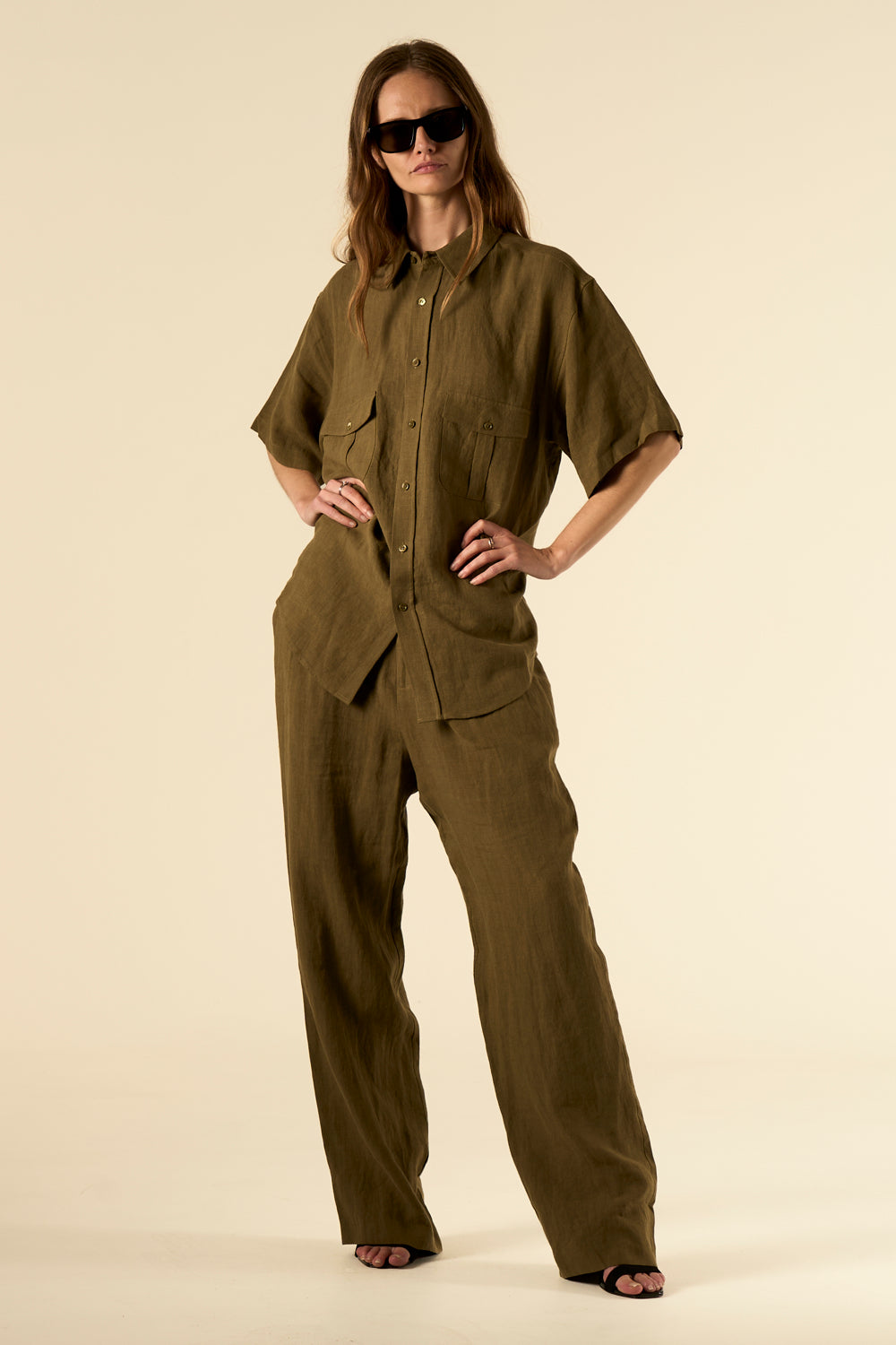 Safari Double Pocket Linen Shirt Khaki 
