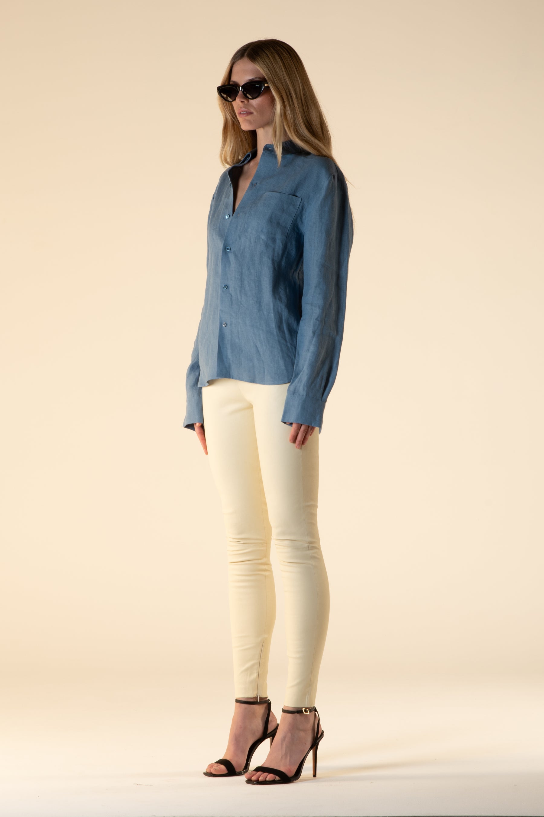 Leather Stretch Leggings Ivory 