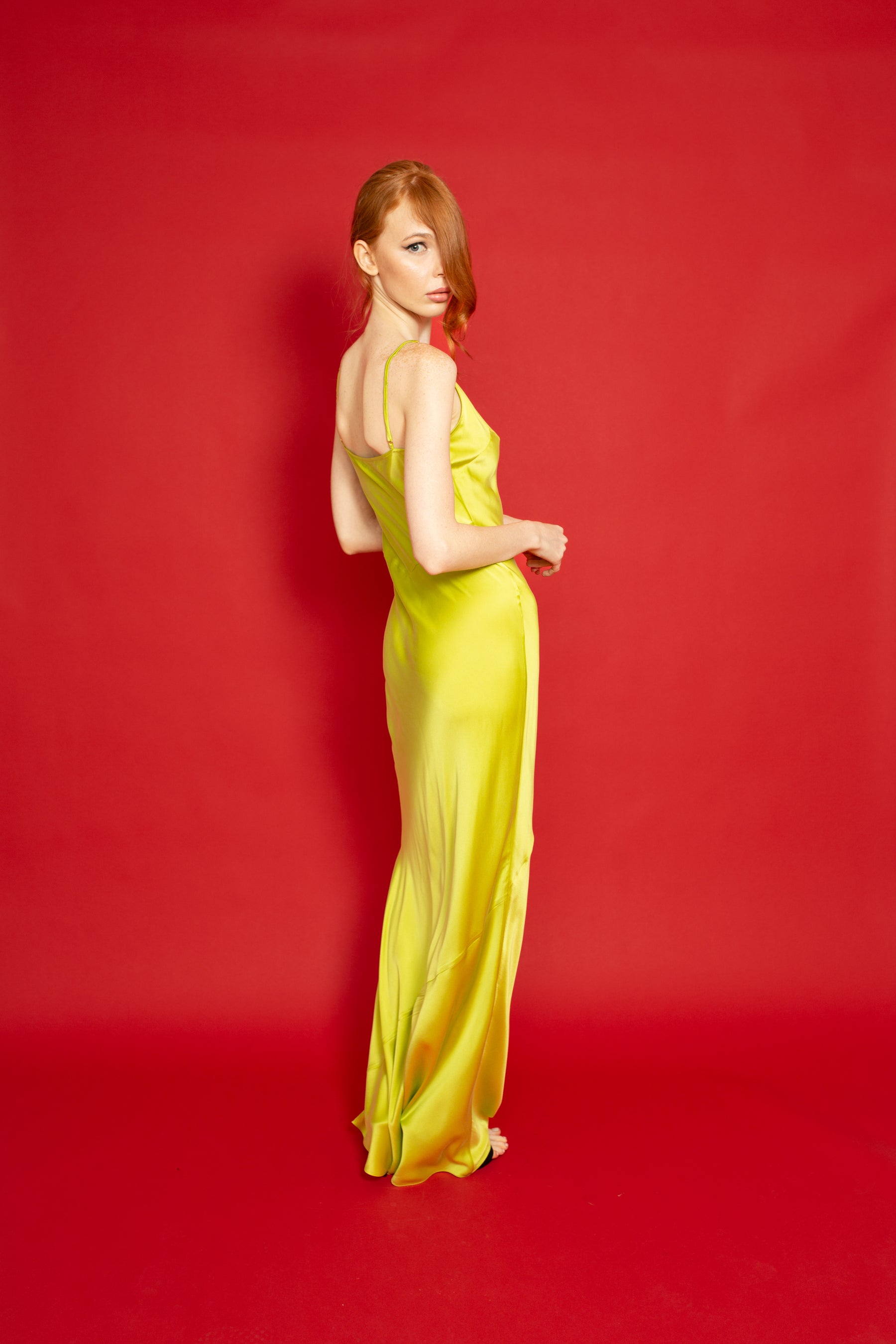 Lotus Bias Cut Silk Slip Dress Acid