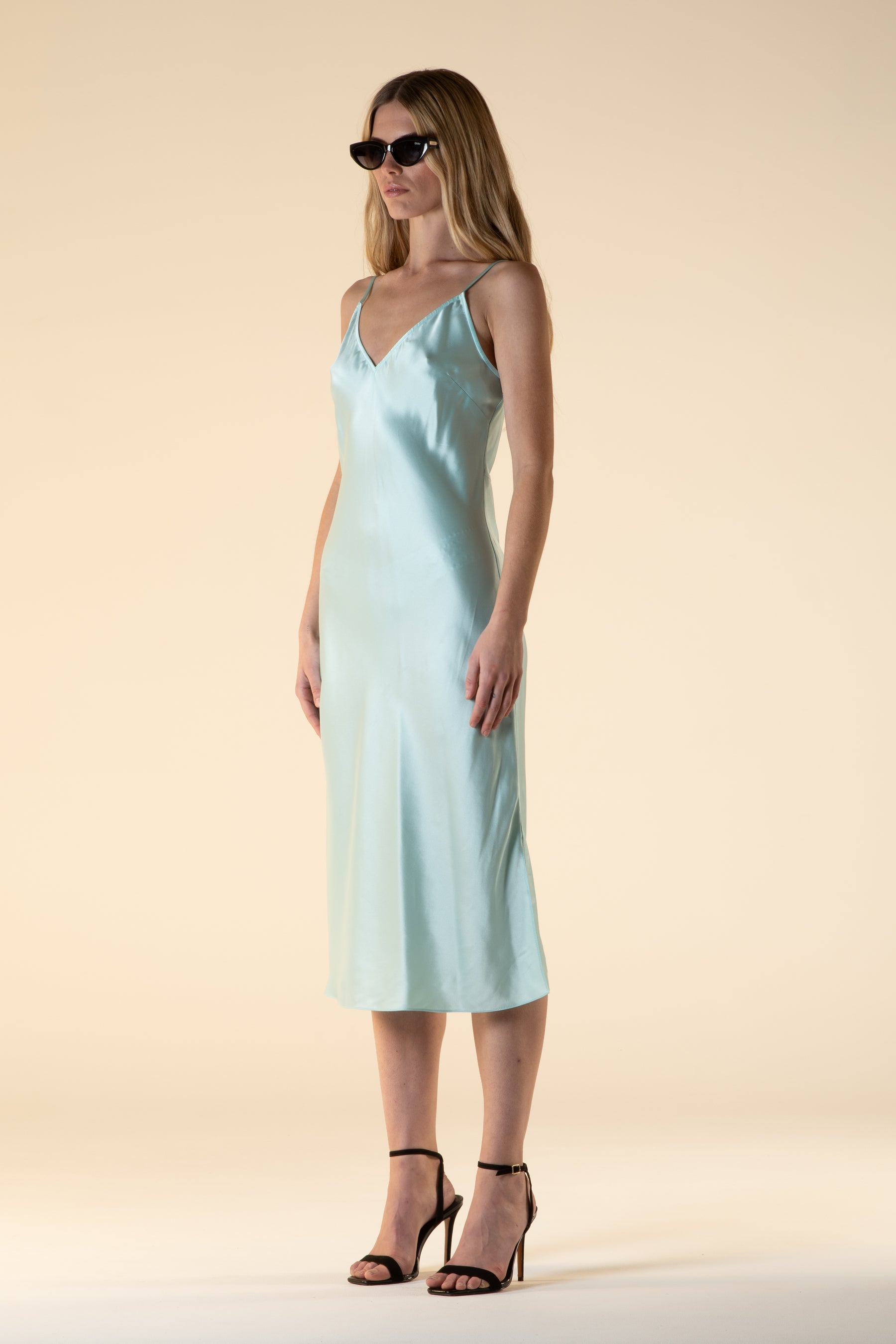 Lotus Silk Slip Midi Dress Mint