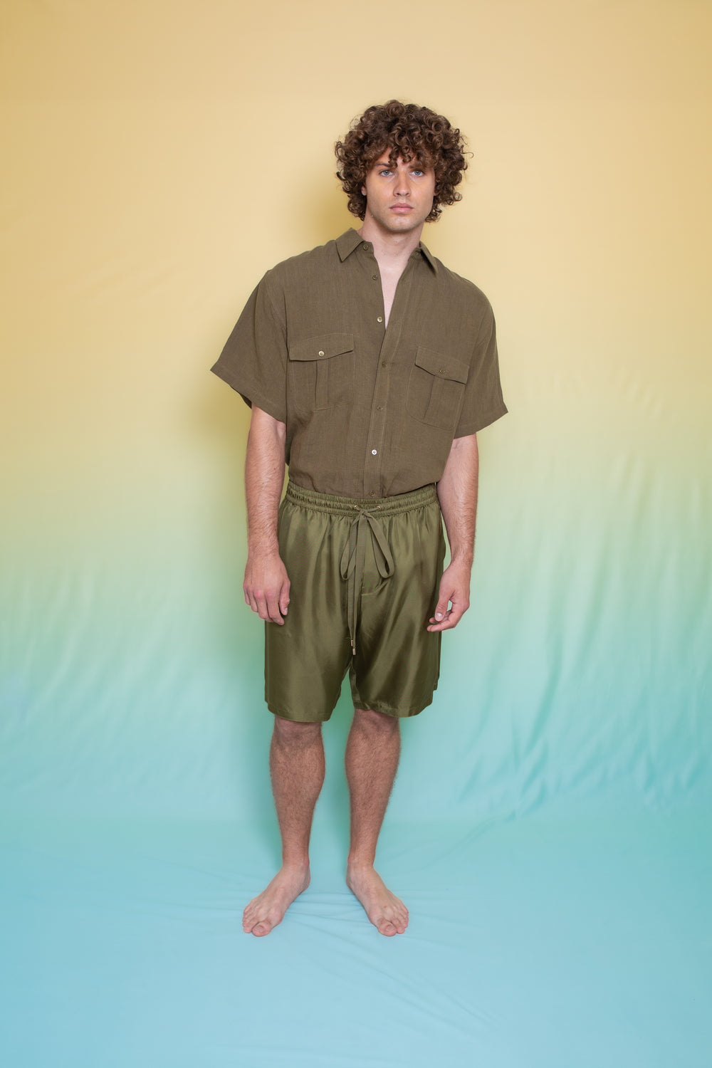 Safari Double Pocket Linen Shirt Khaki 