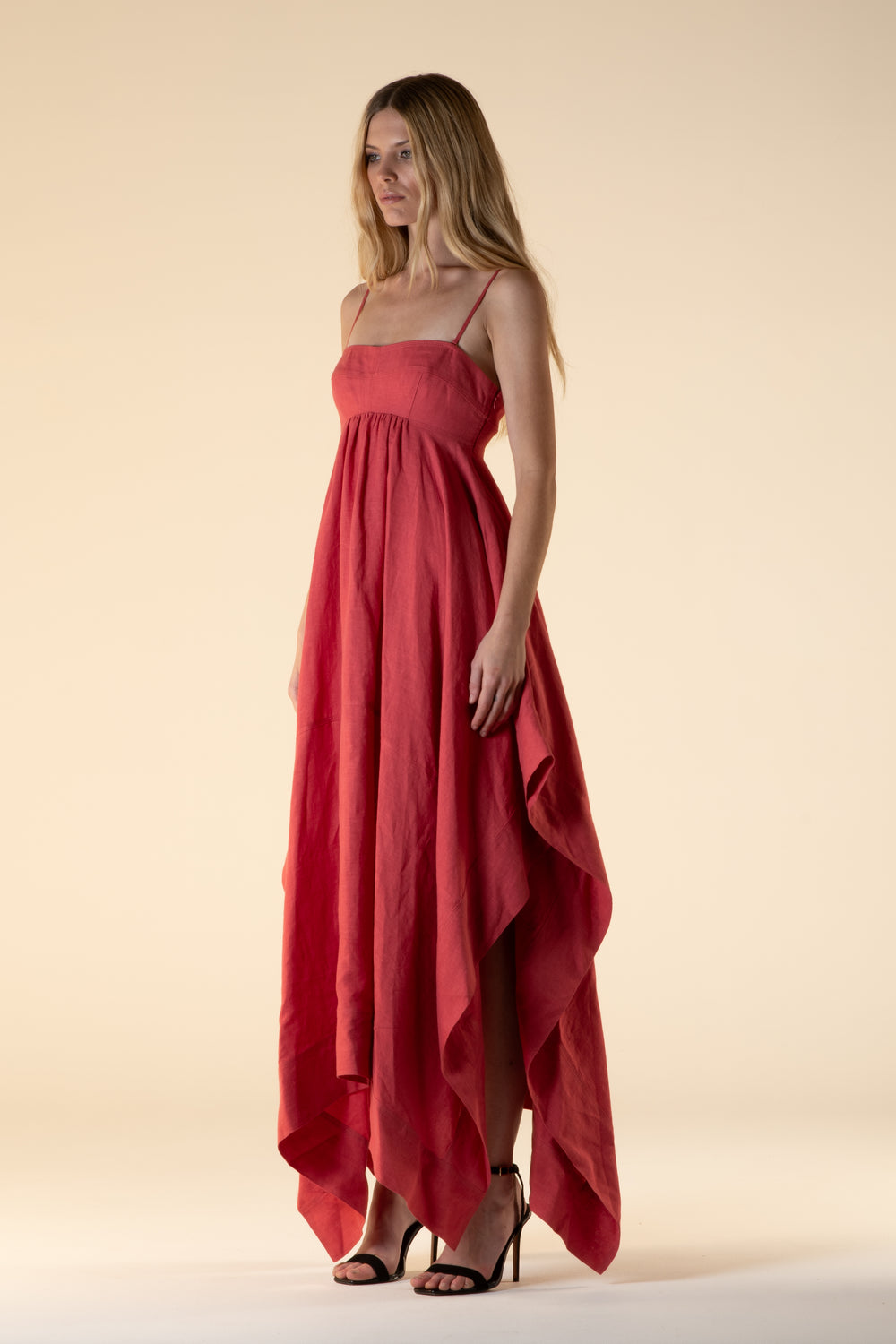 Tamaris Linen Scarf Edge Dress Raspberry