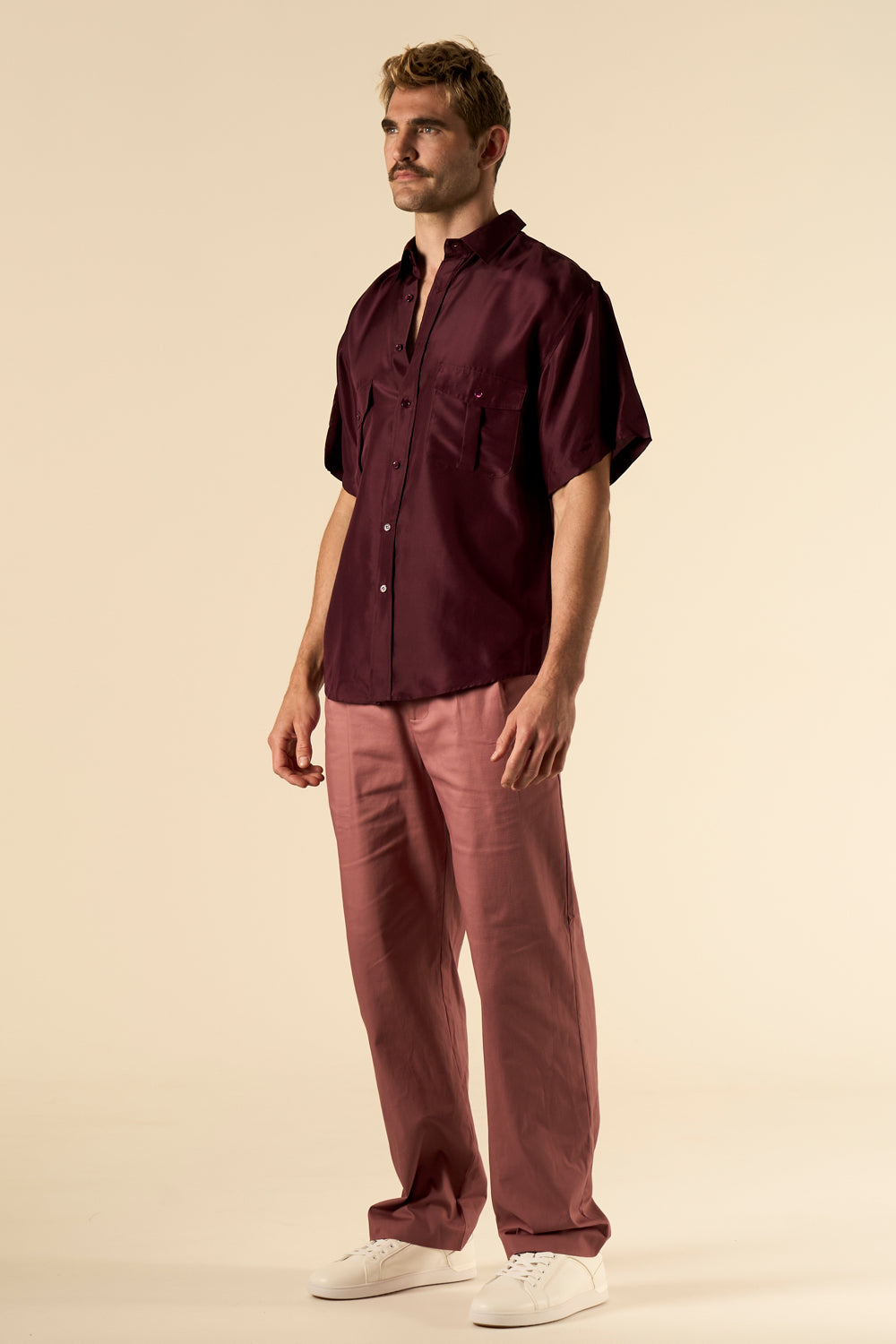 Safari Double Pocket Silk Shirt Burgundy 