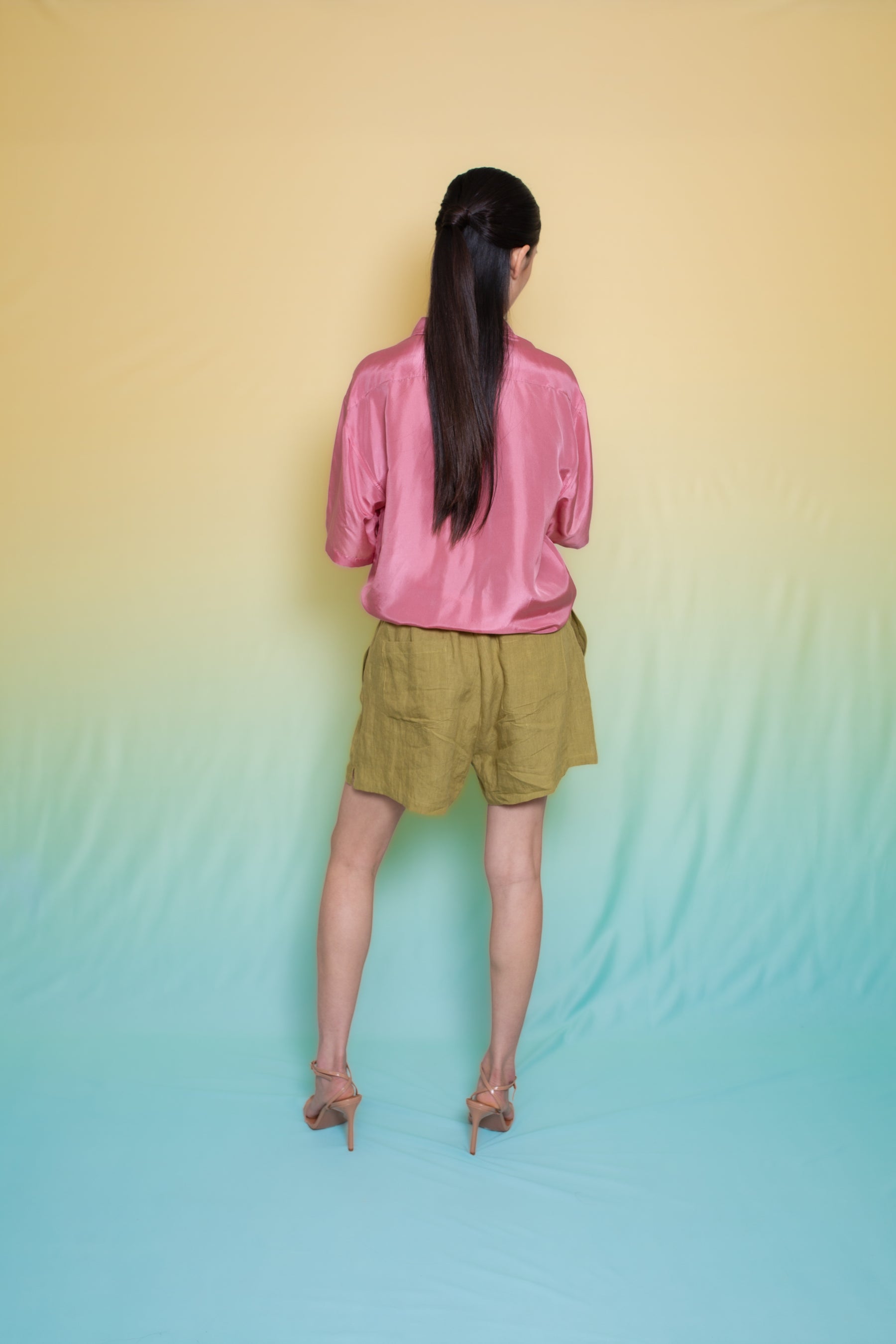 Safari Double Pocket Silk Shirt Peach 