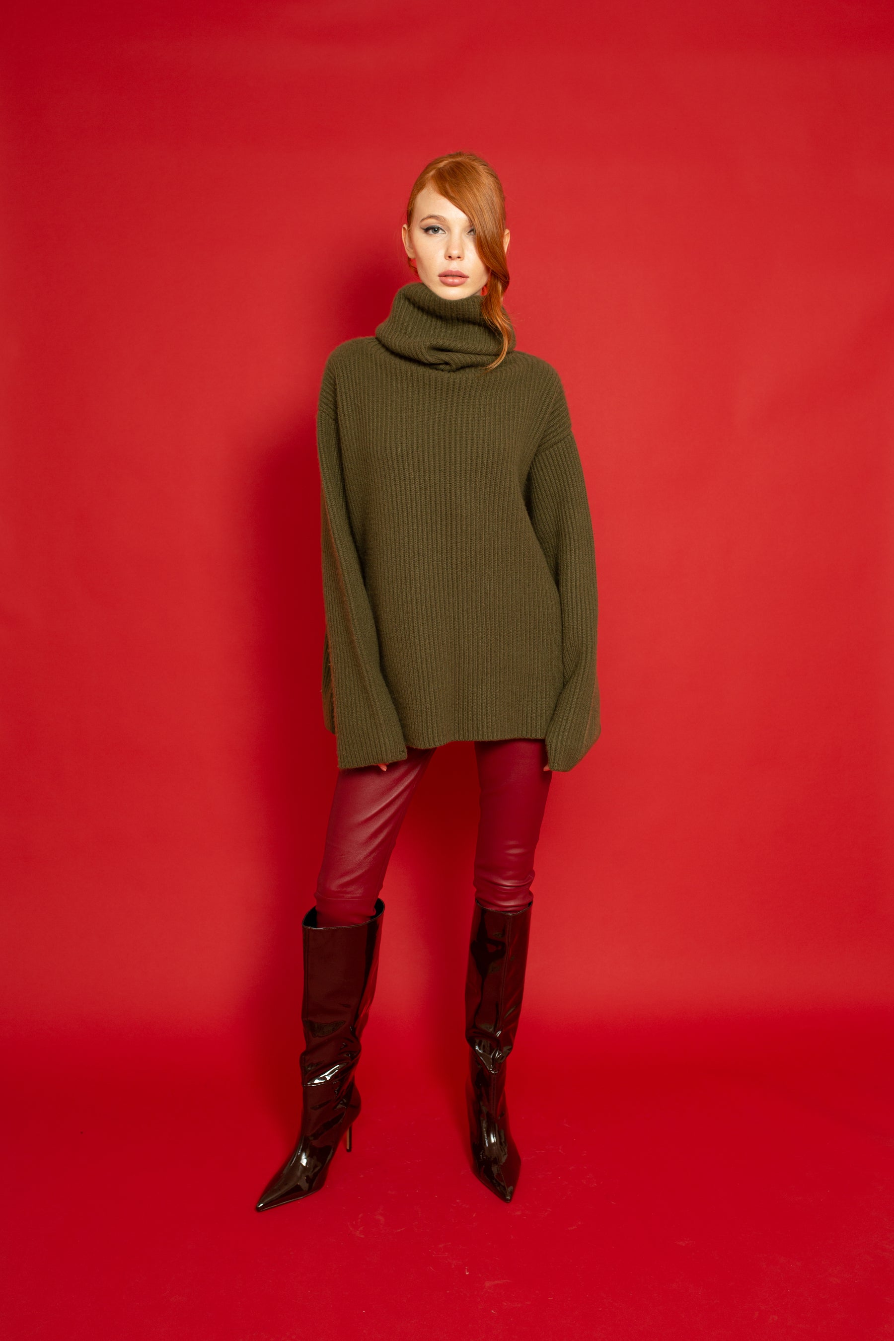 Leather Stretch Leggings Oxblood 