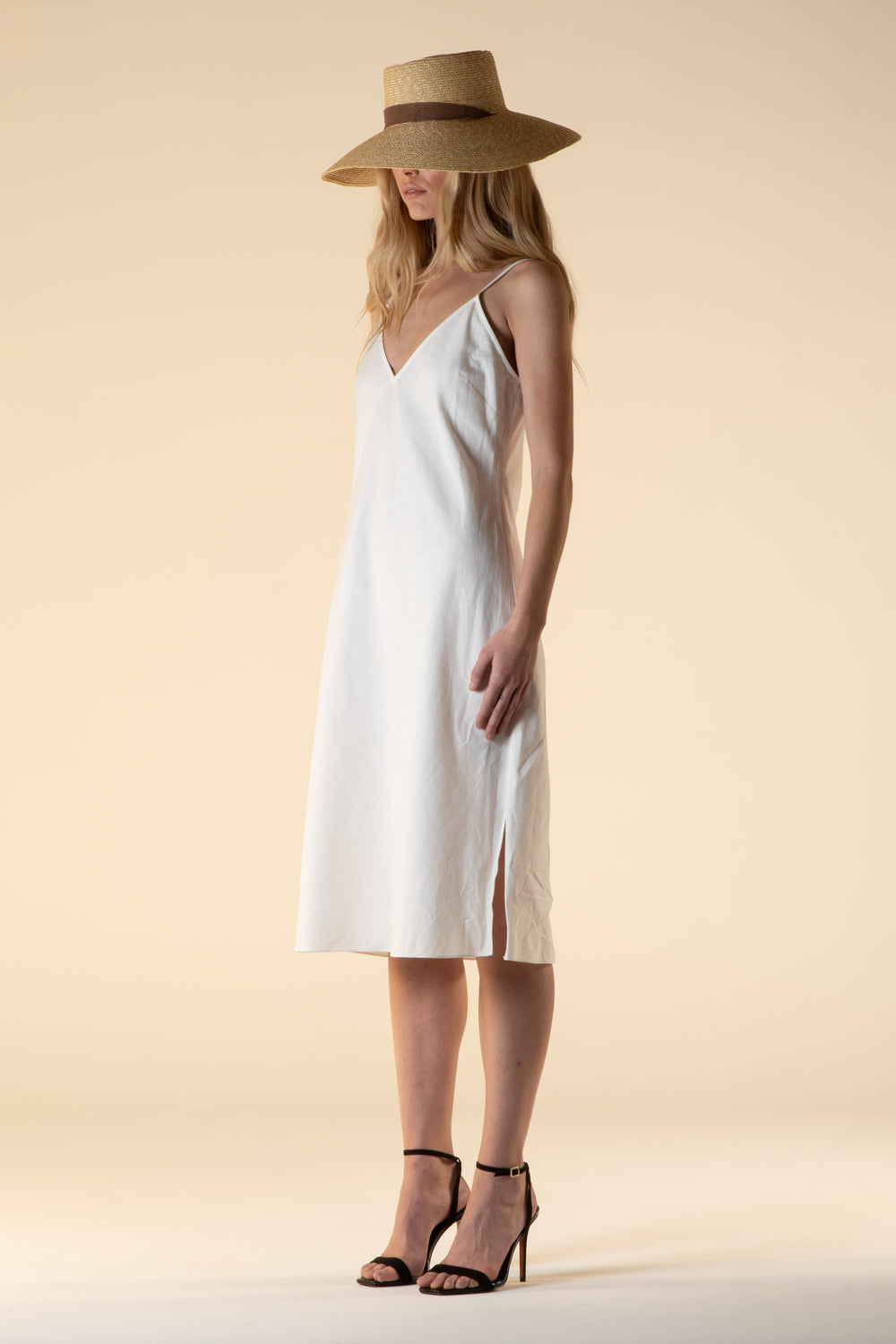 Lotus Cotton Slip Midi Dress White