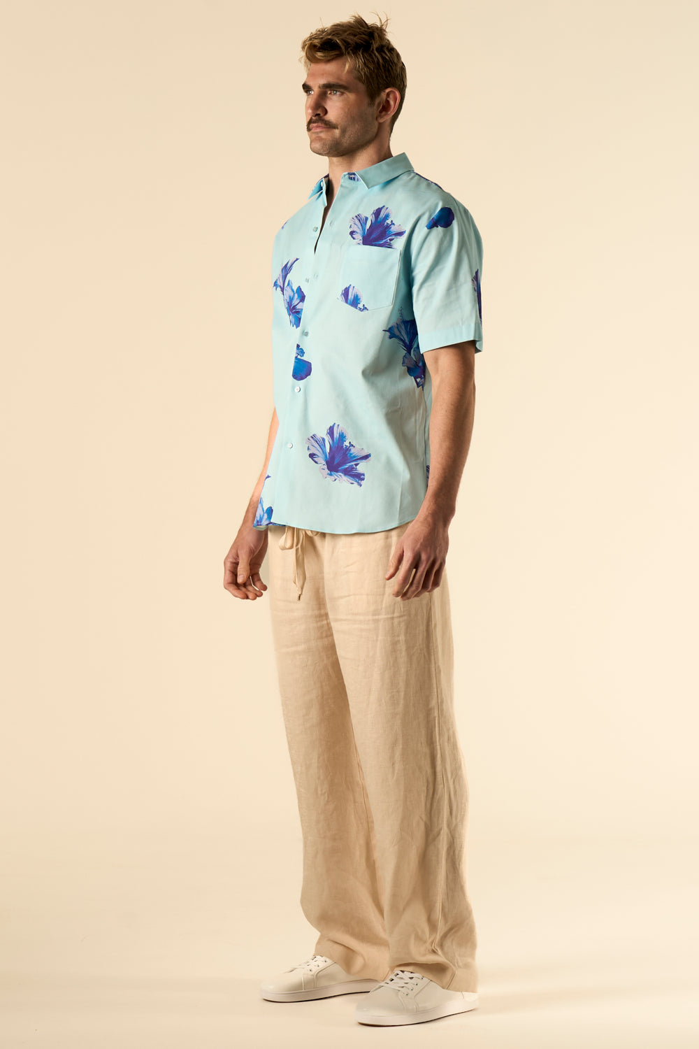 Boyfriend Cotton Shirt Pale Blue Hawaii 
