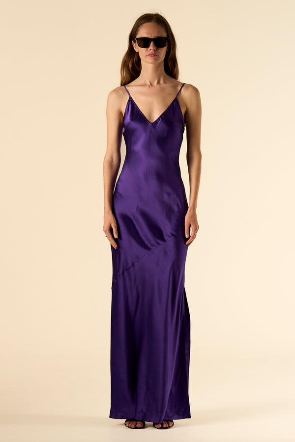 Lotus Bias Cut Silk Slip Dress Violet
