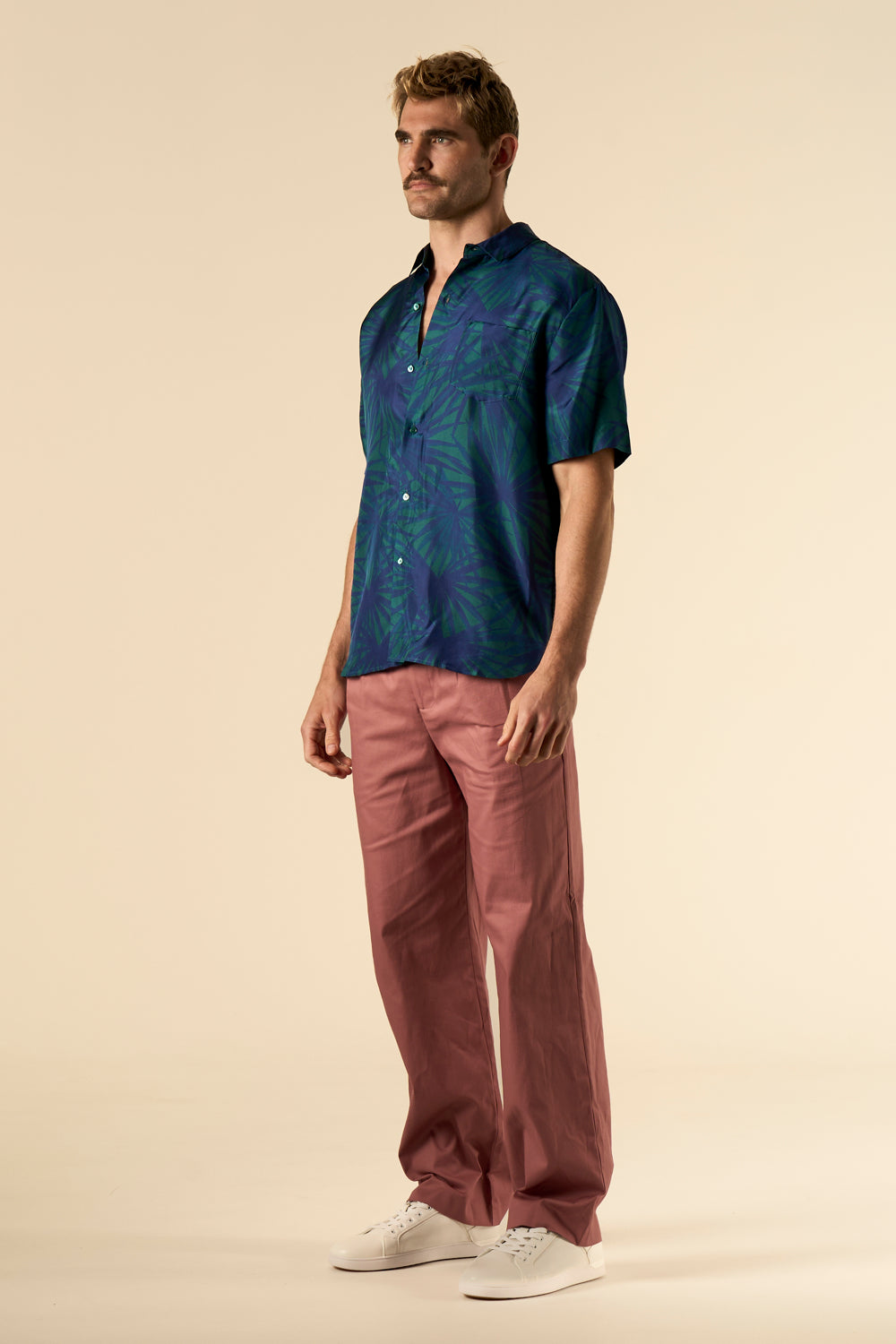 Boyfriend Silk Shirt Blue Palm 