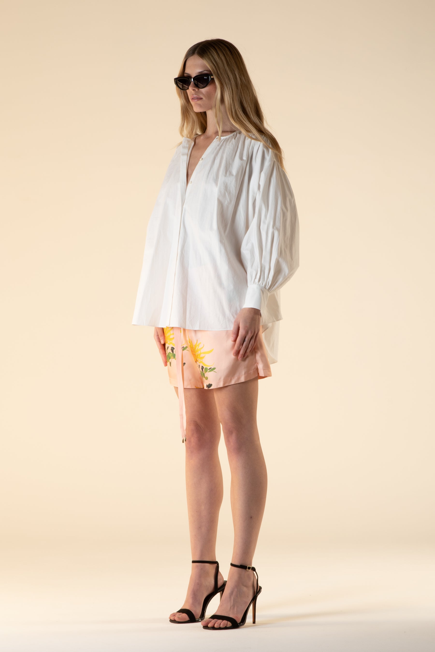 Paolo Silk Short Orange Chrysanthemum on Pink 