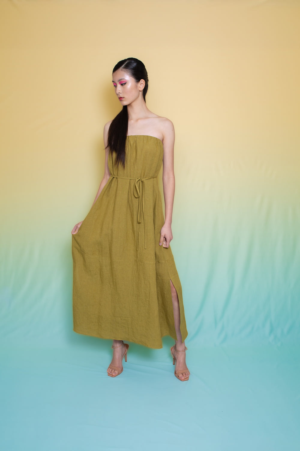 Antibes Linen Dress Bustier Tie Pistachio Antibes Linen Dress Bustier Tie Pistachio