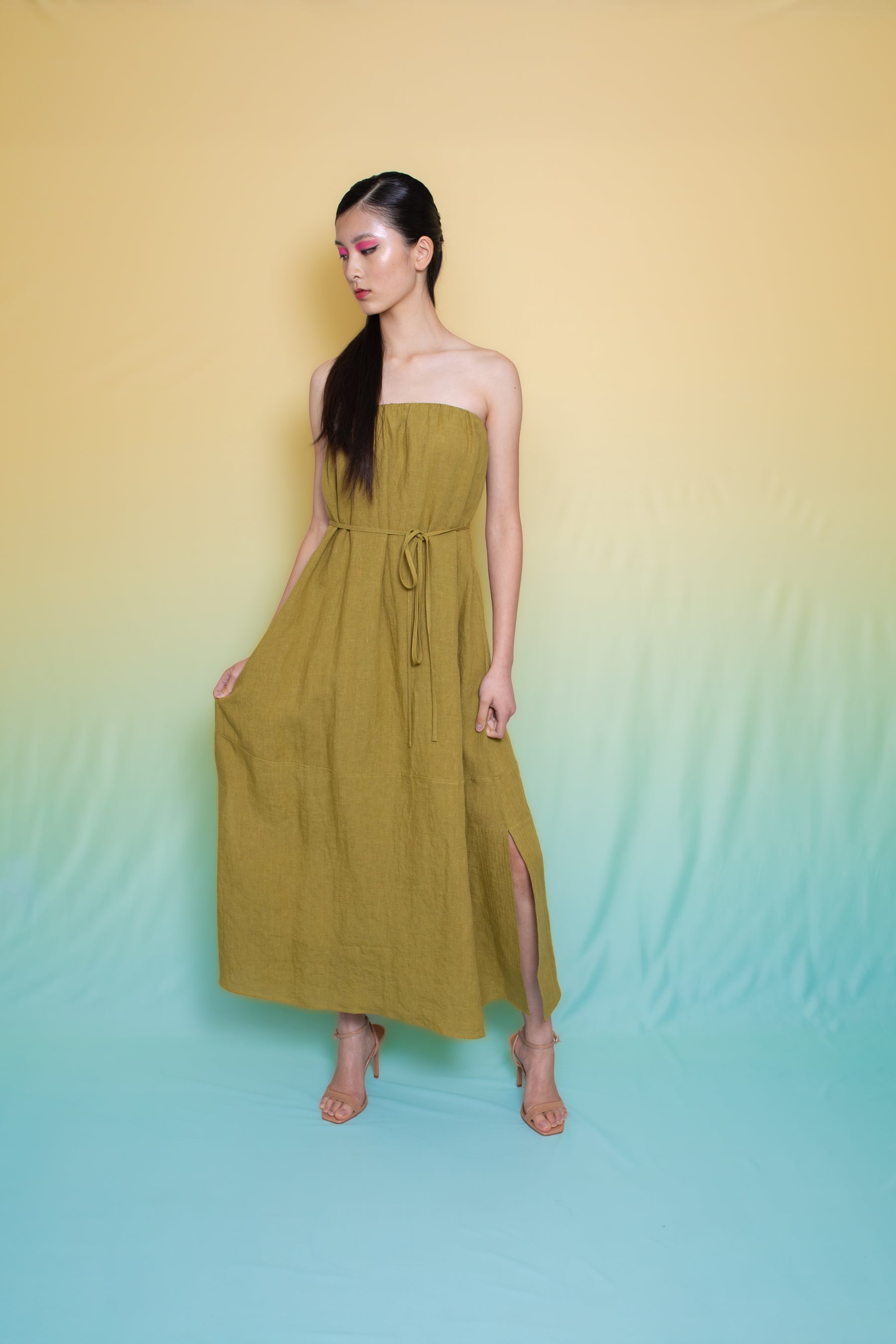 Antibes Linen Dress Bustier Tie Pistachio