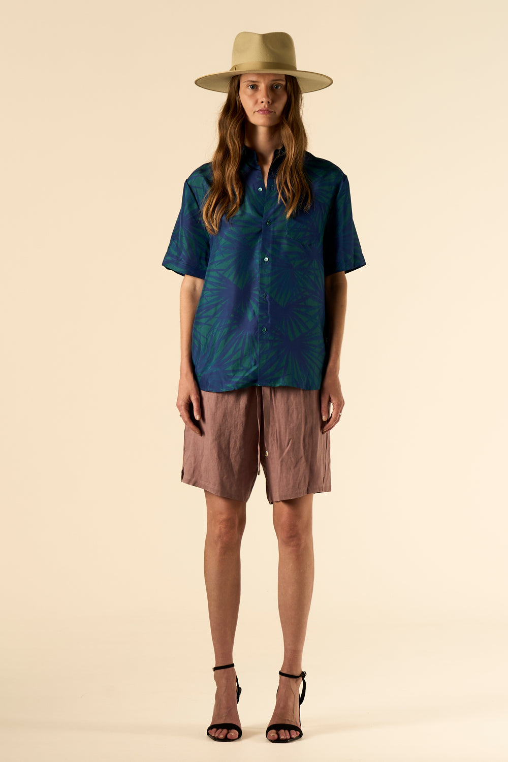 Boyfriend Silk Shirt Blue Palm 