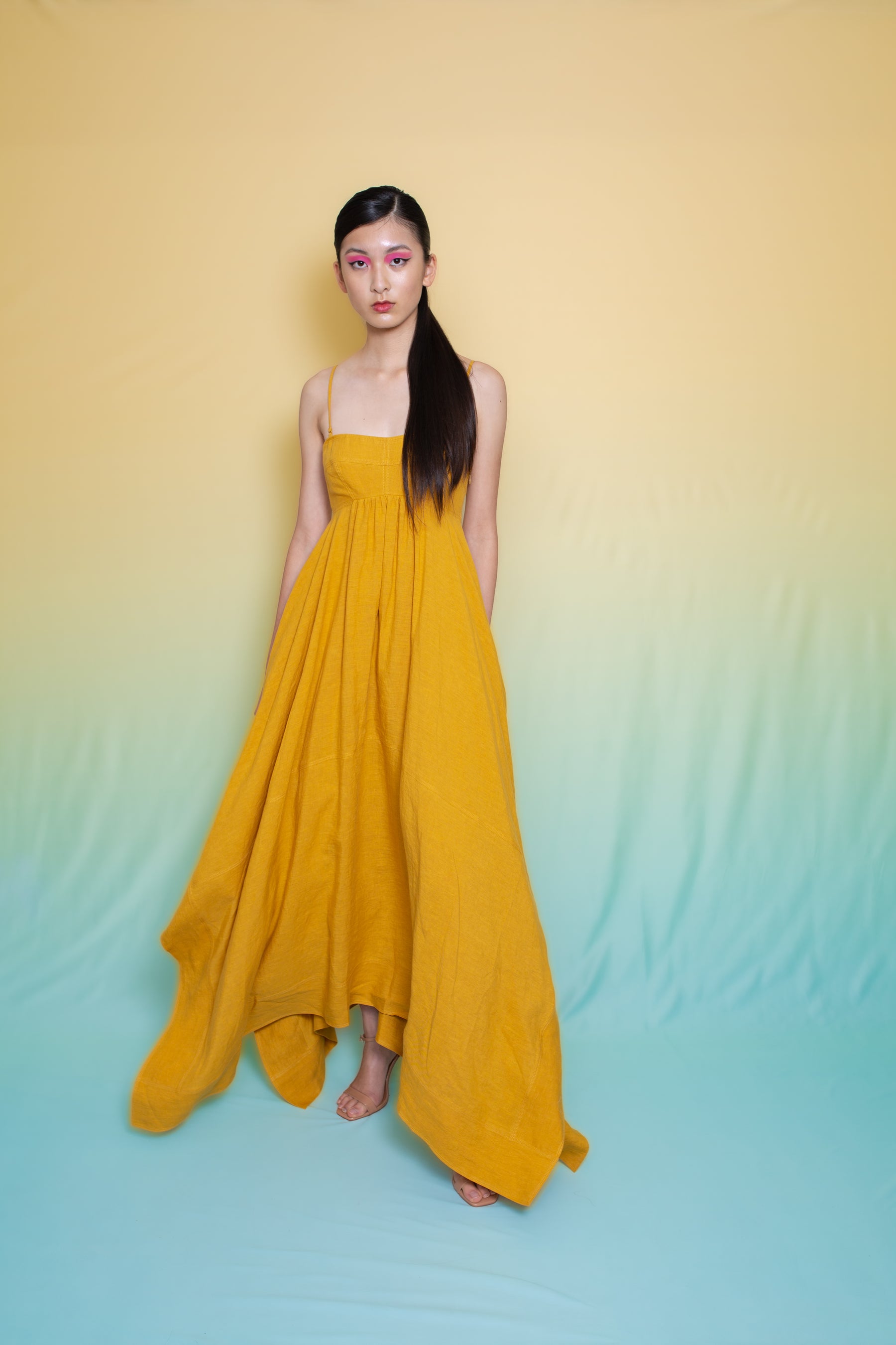 Tamaris Linen Scarf Edge Dress Gold