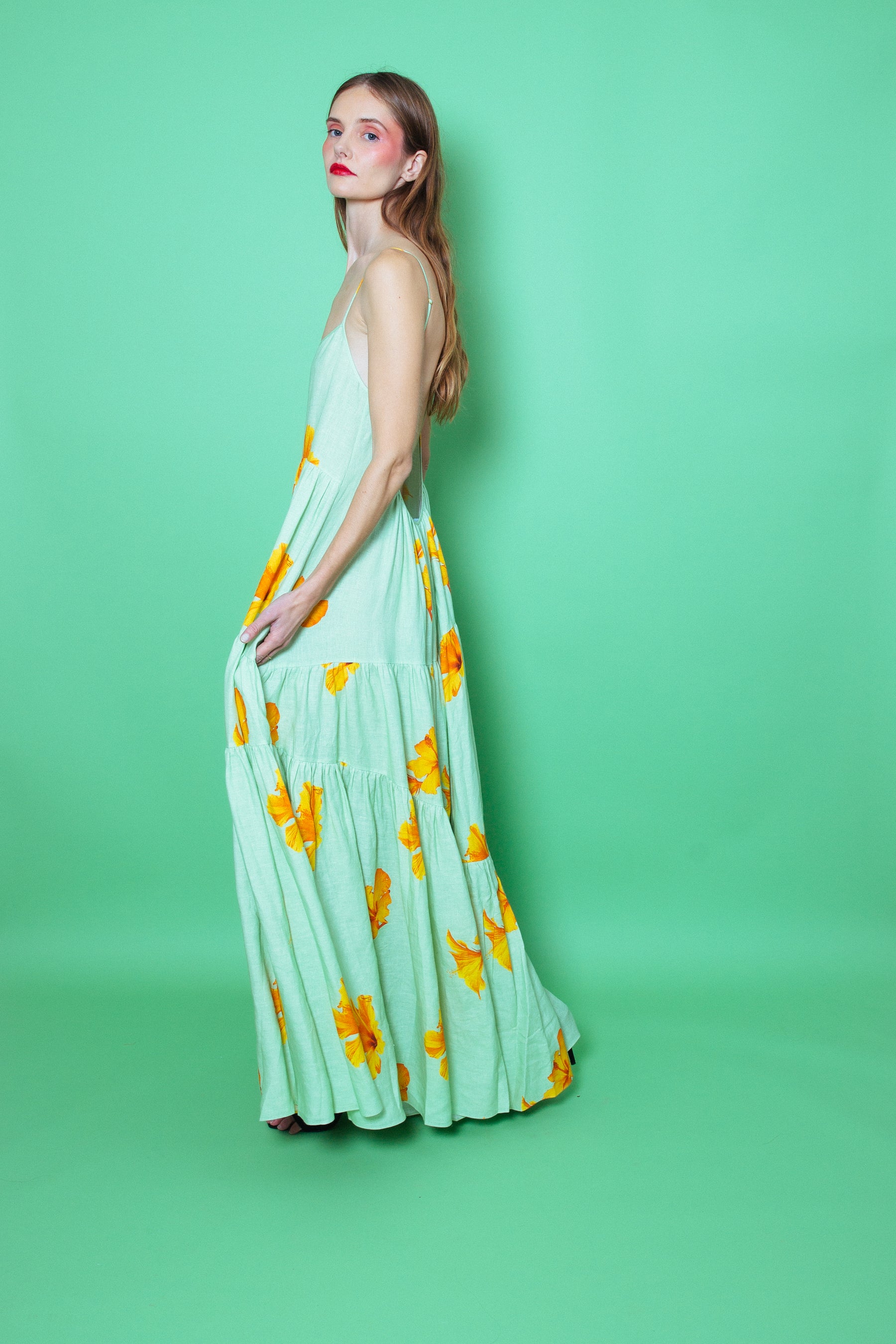 Malibu Linen Maxi Dress Pistachio Hawaii