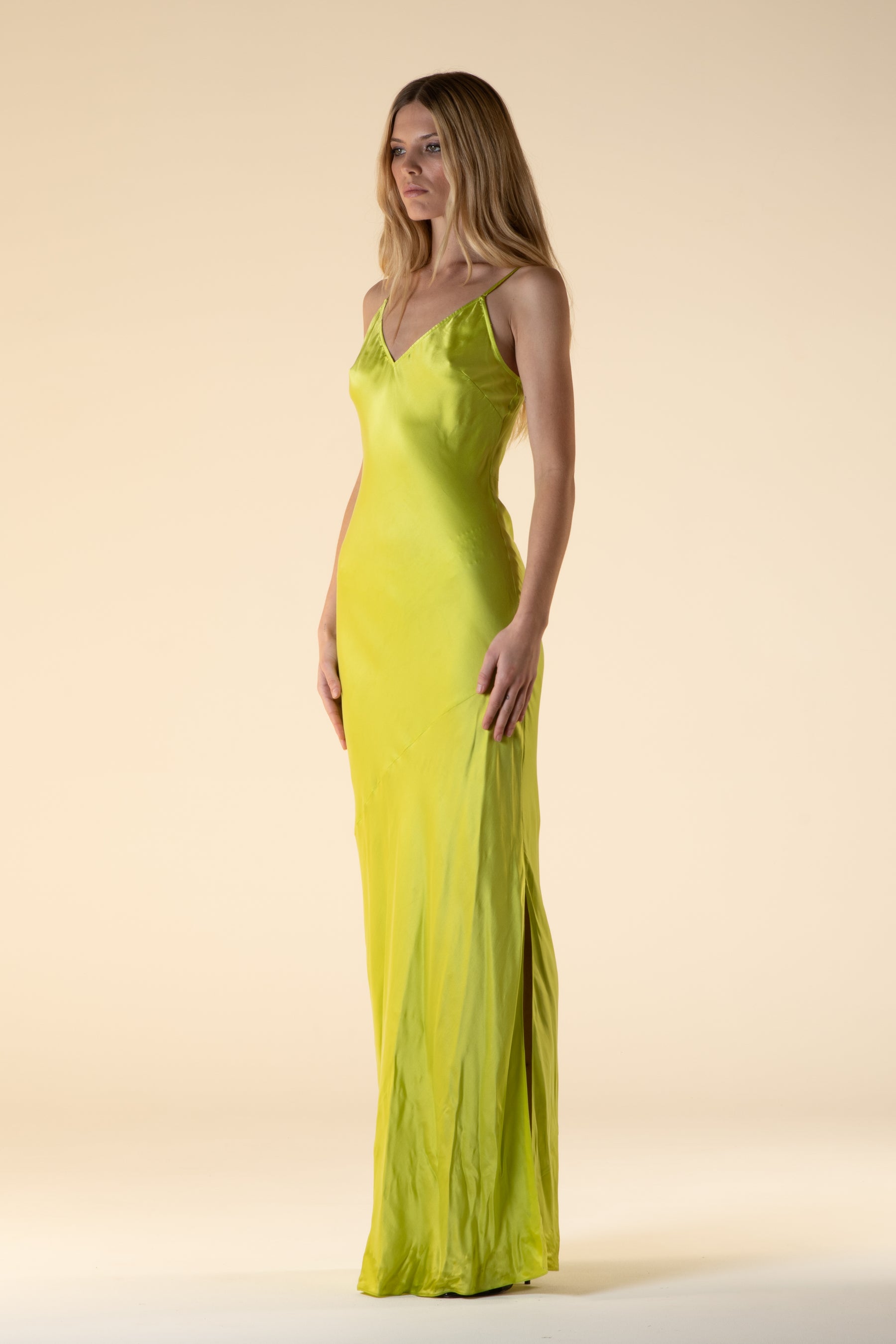 Lotus Bias Cut Silk Slip Dress Acid