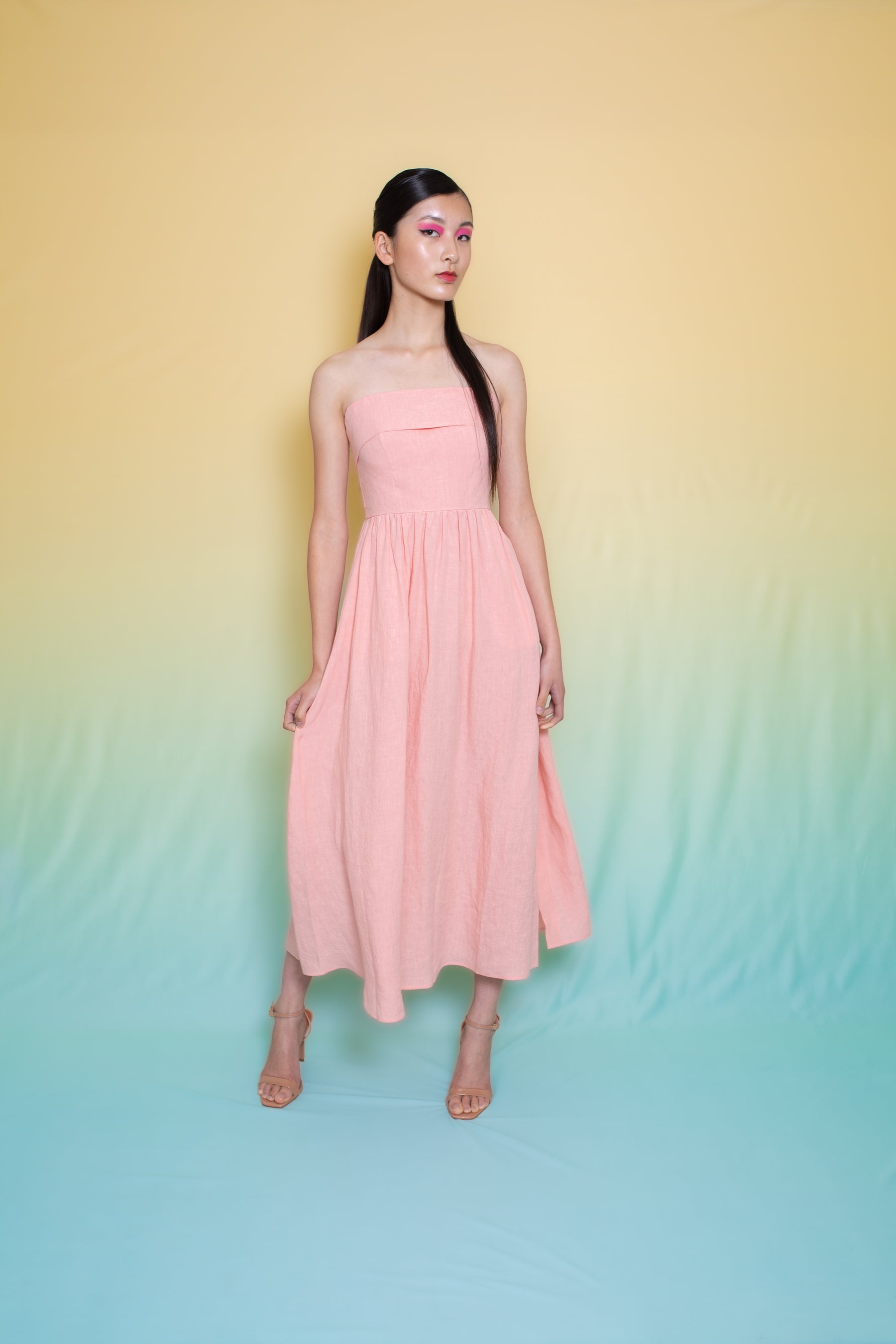 Carmel Linen A-Line Bustier Dress Peony