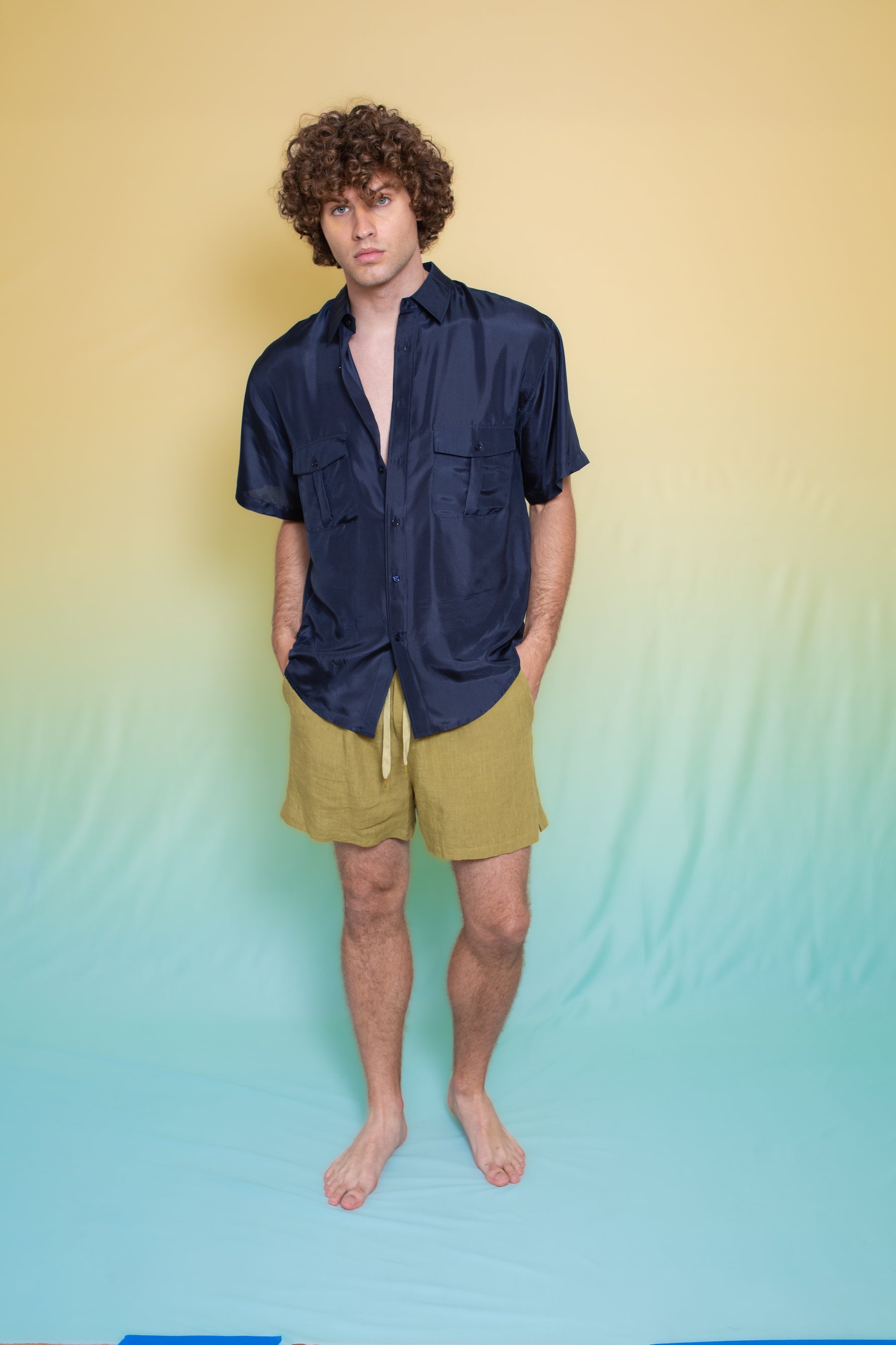 Safari Double Pocket Silk Shirt Ink 