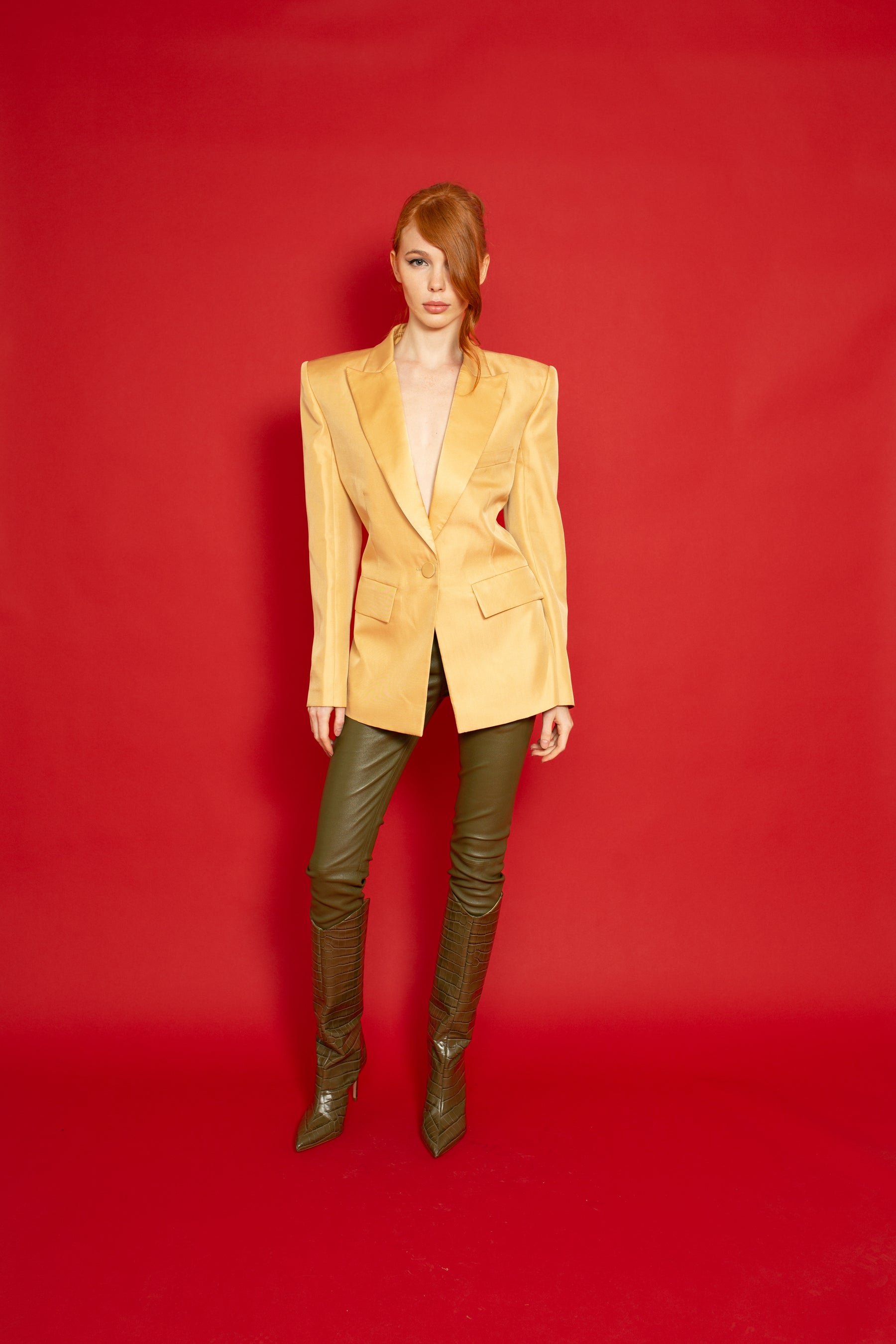 Leather Stretch Leggings Army Green 