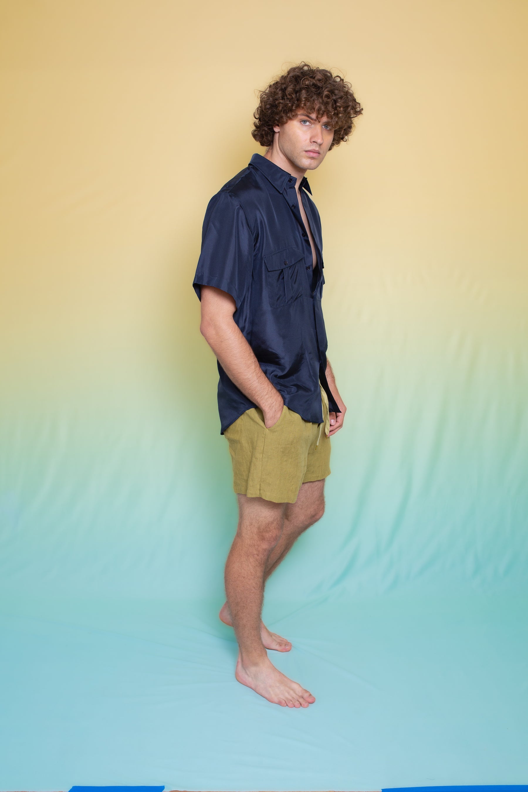 Safari Double Pocket Silk Shirt Ink 